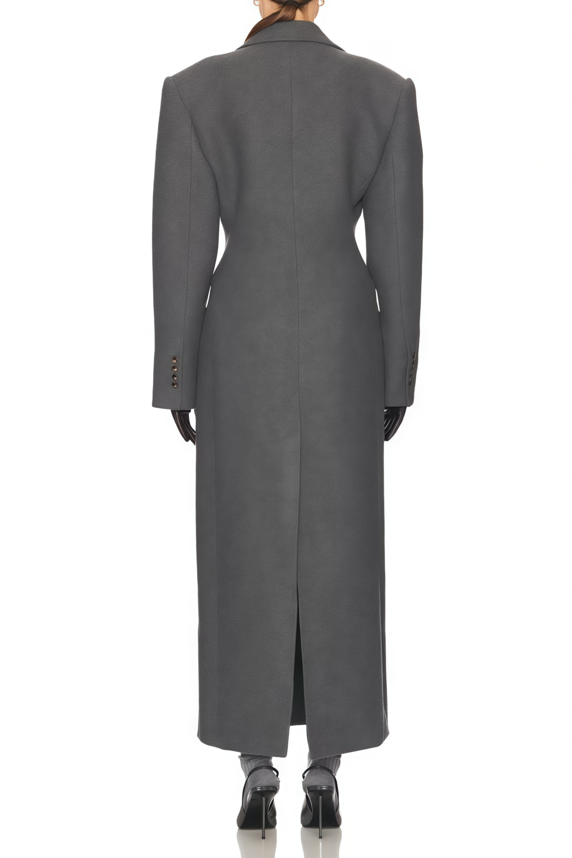 Leire Grey Single-Breasted Tweed Overcoat