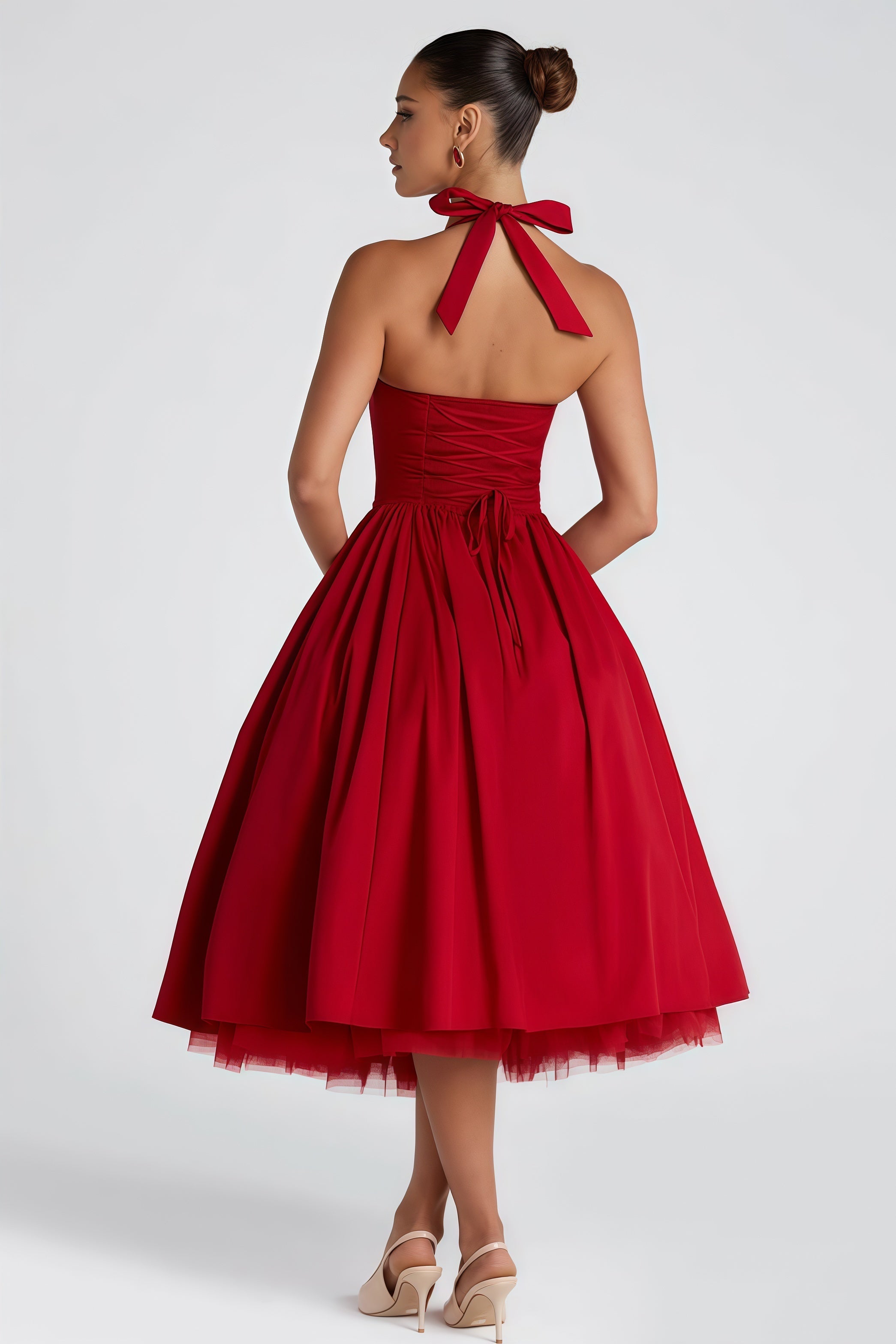 Eponine Red Layered Flared Hem Midi Dress