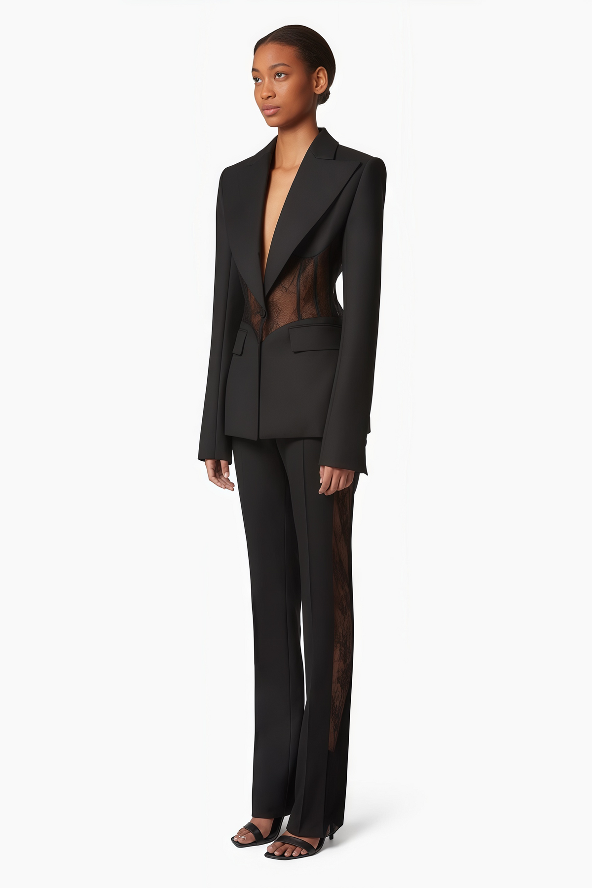Verena Black Floral Lace Panel Blazer