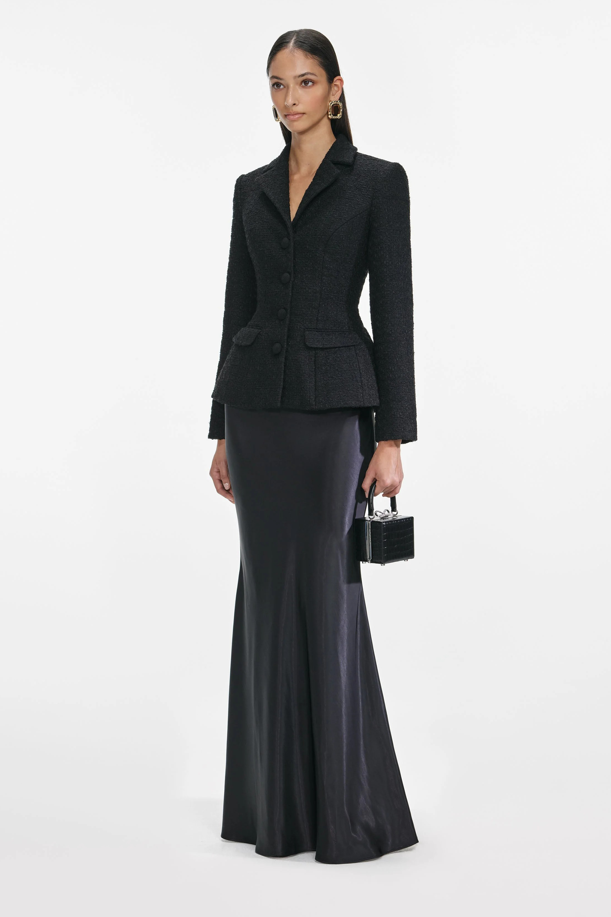 Ariadna Black Tweed Jacket & Satin Skirt Set