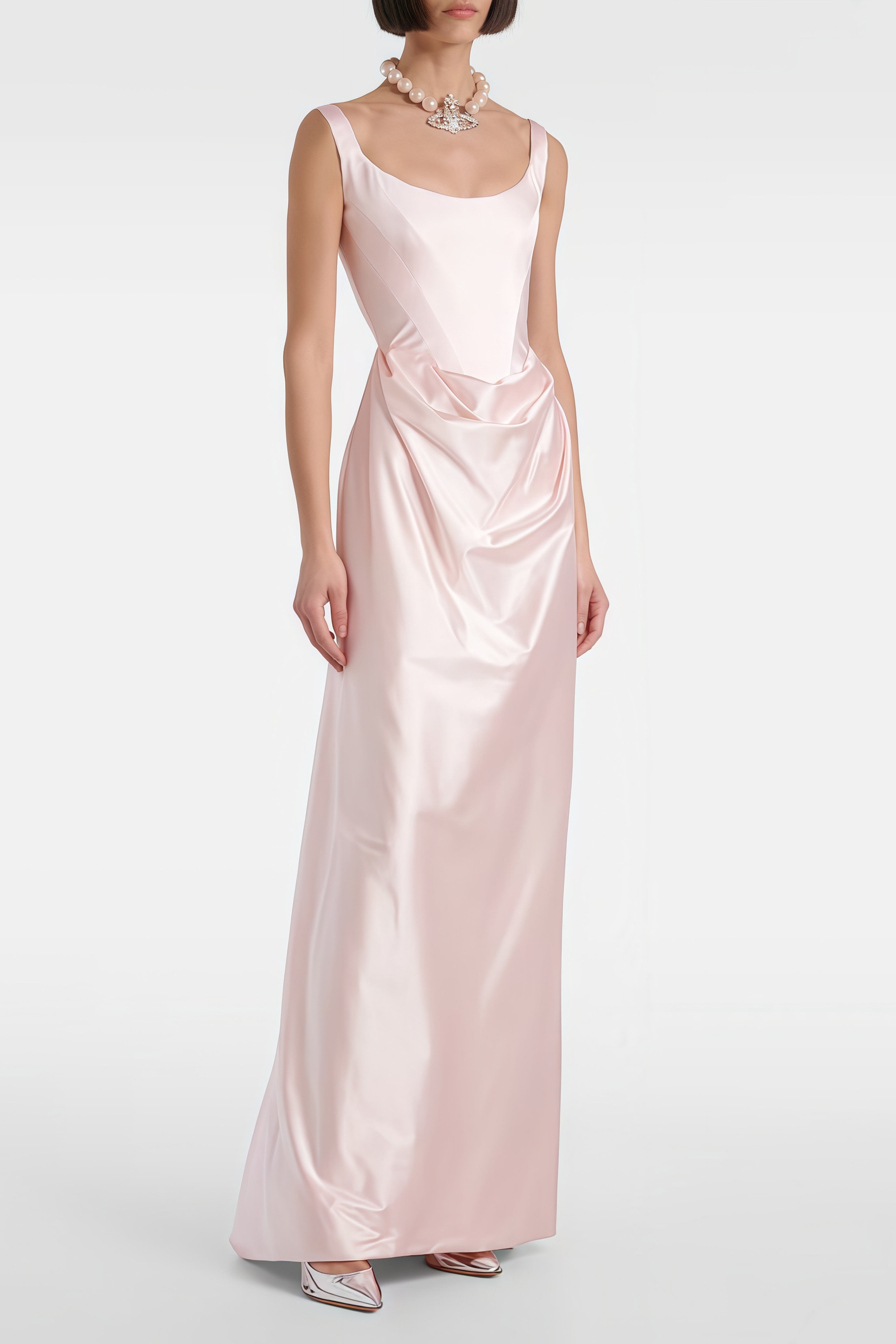 Fiona Pink Satin Square Neck Maxi Dress (Final Sale-US Only)