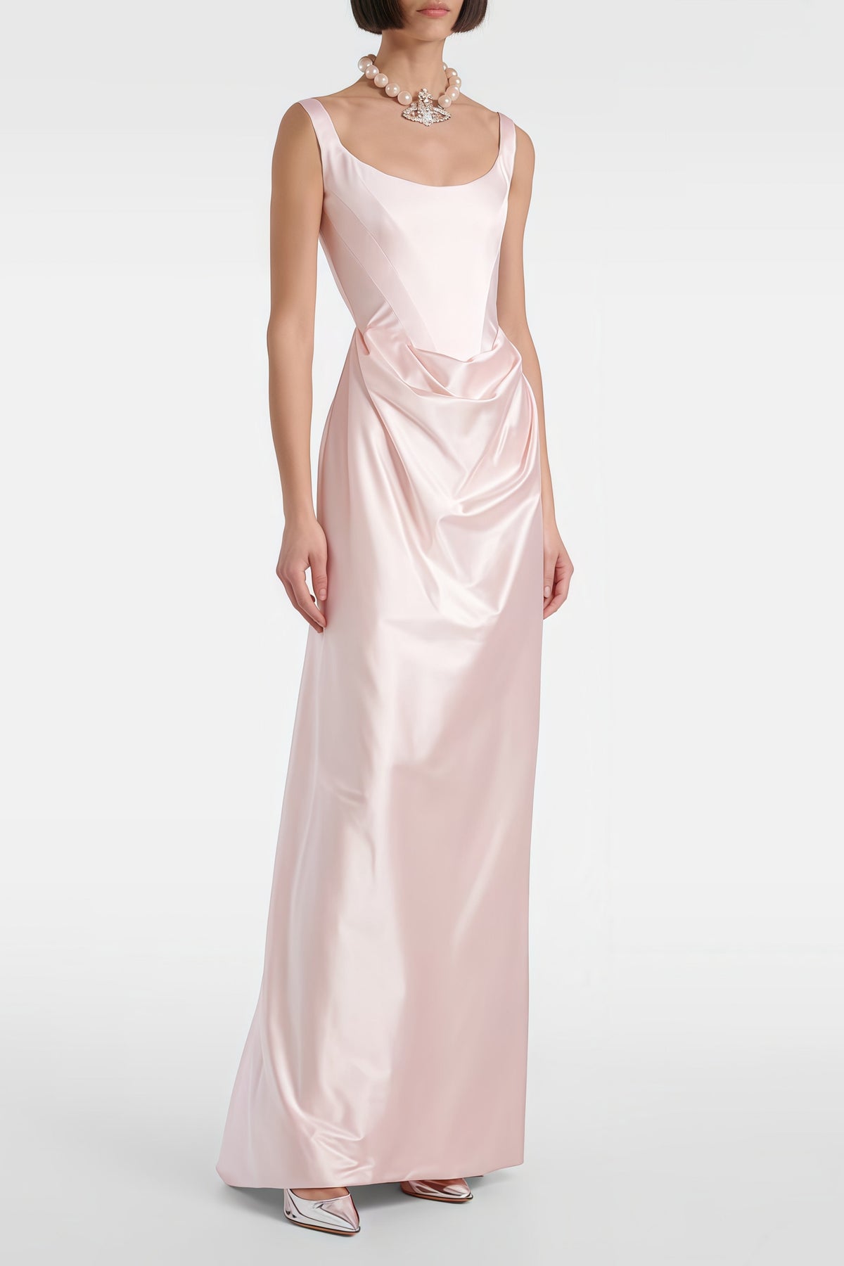 Fiona Pink Satin Square Neck Maxi Dress (Final Sale-US Only)