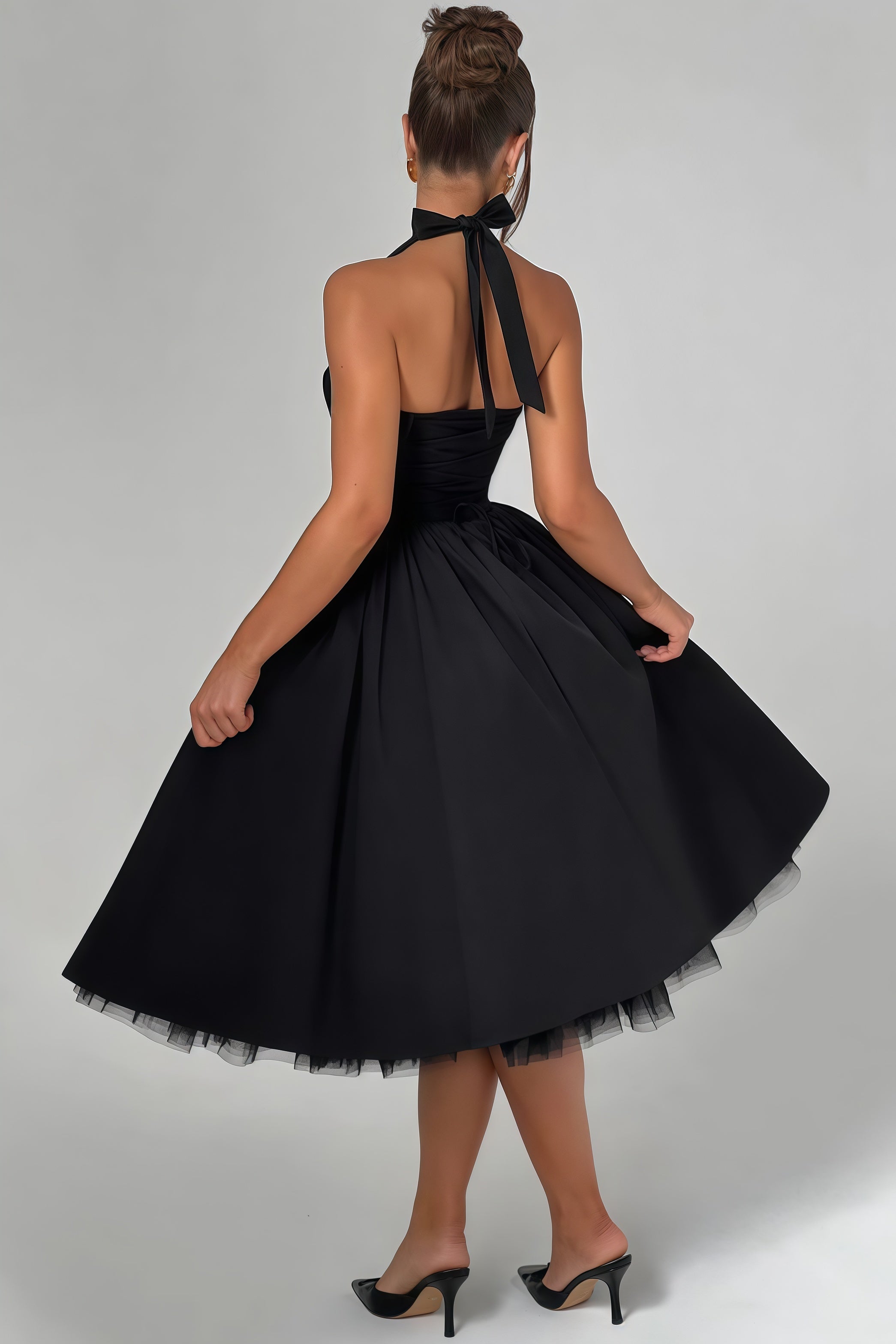 Eponine Black Layered Flared Hem Midi Dress