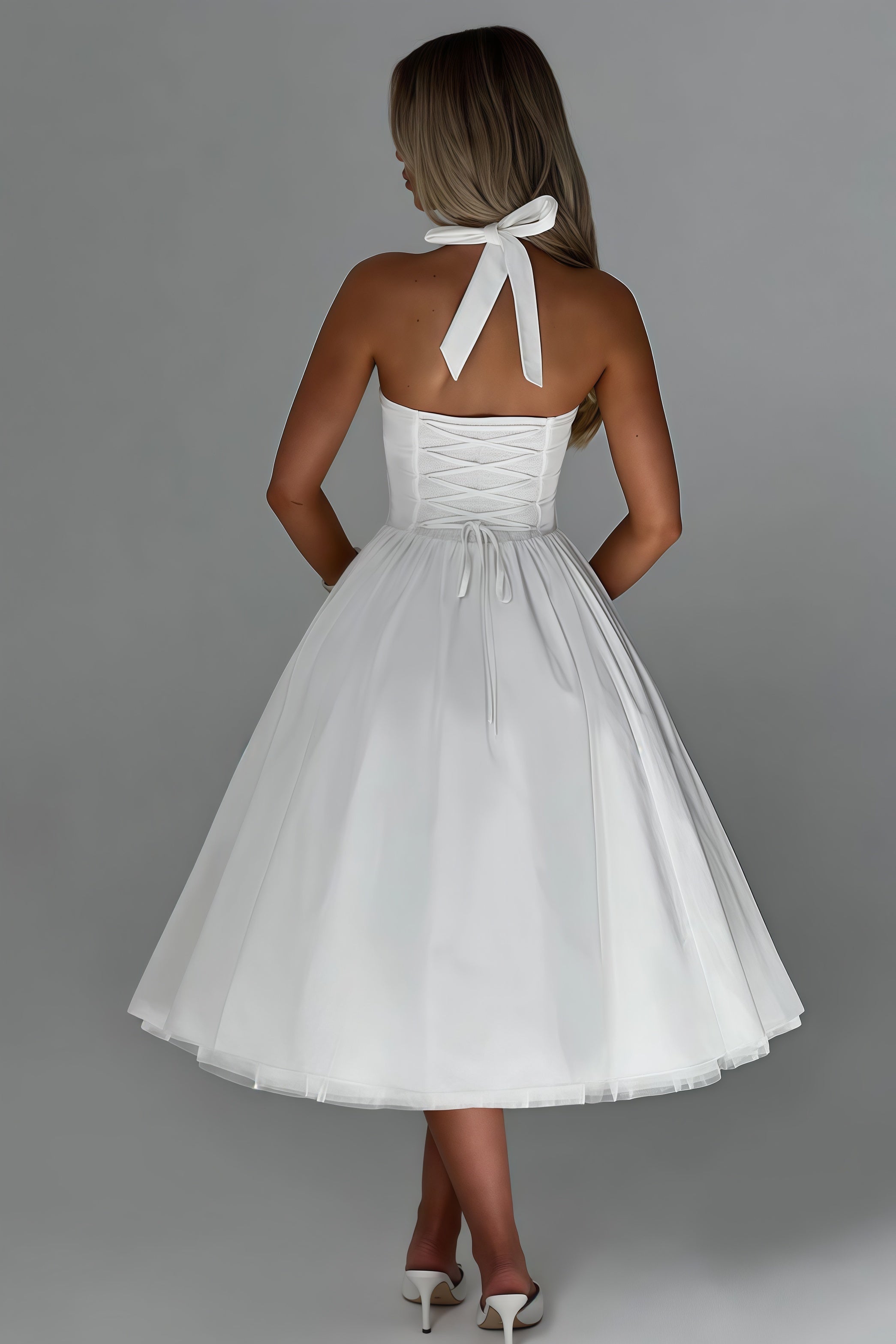 Eponine White Layered Flared Hem Midi Dress