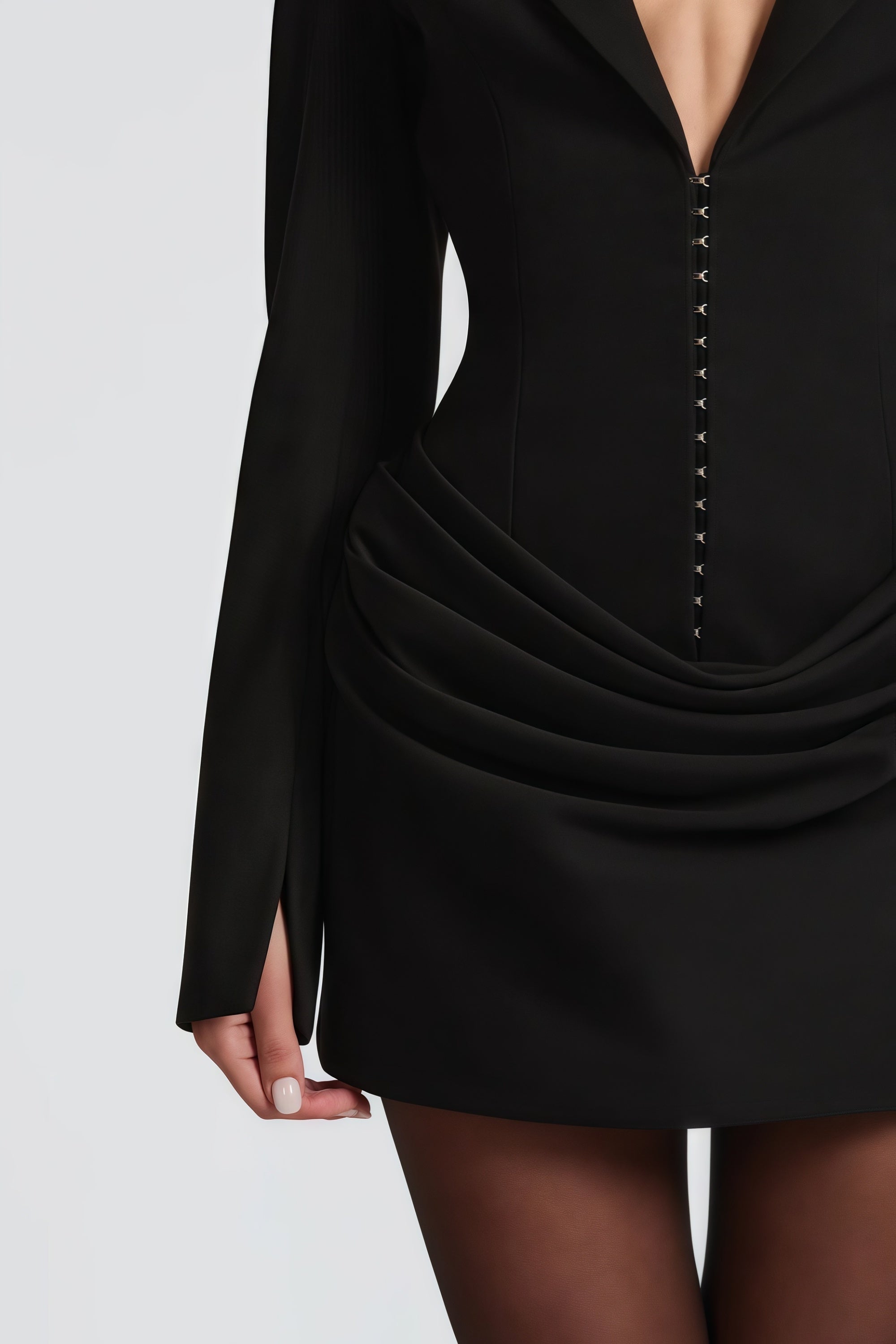 Rosette Black Ruched Blazer Mini Dress (Final Sale)