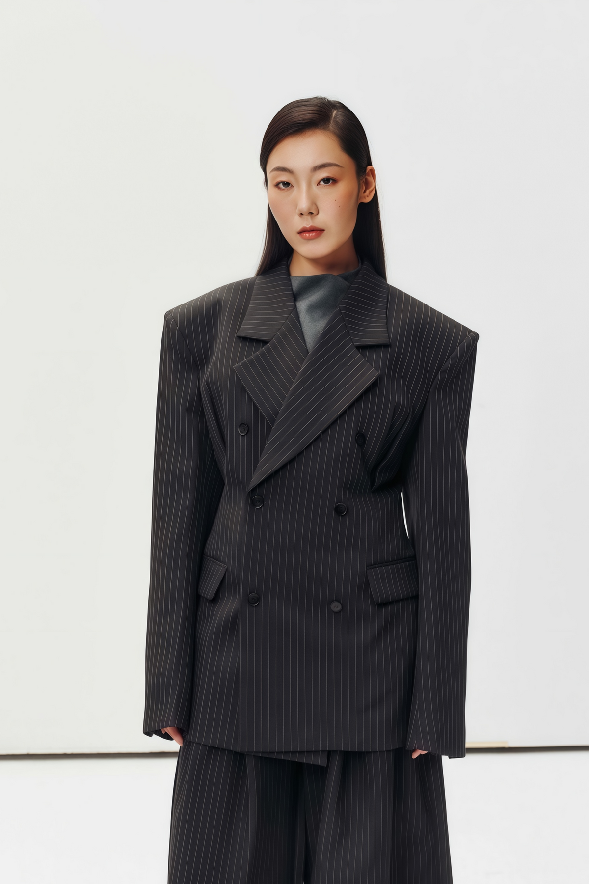 Giovanna Grey Pinstriped Blazer & Trousers Set