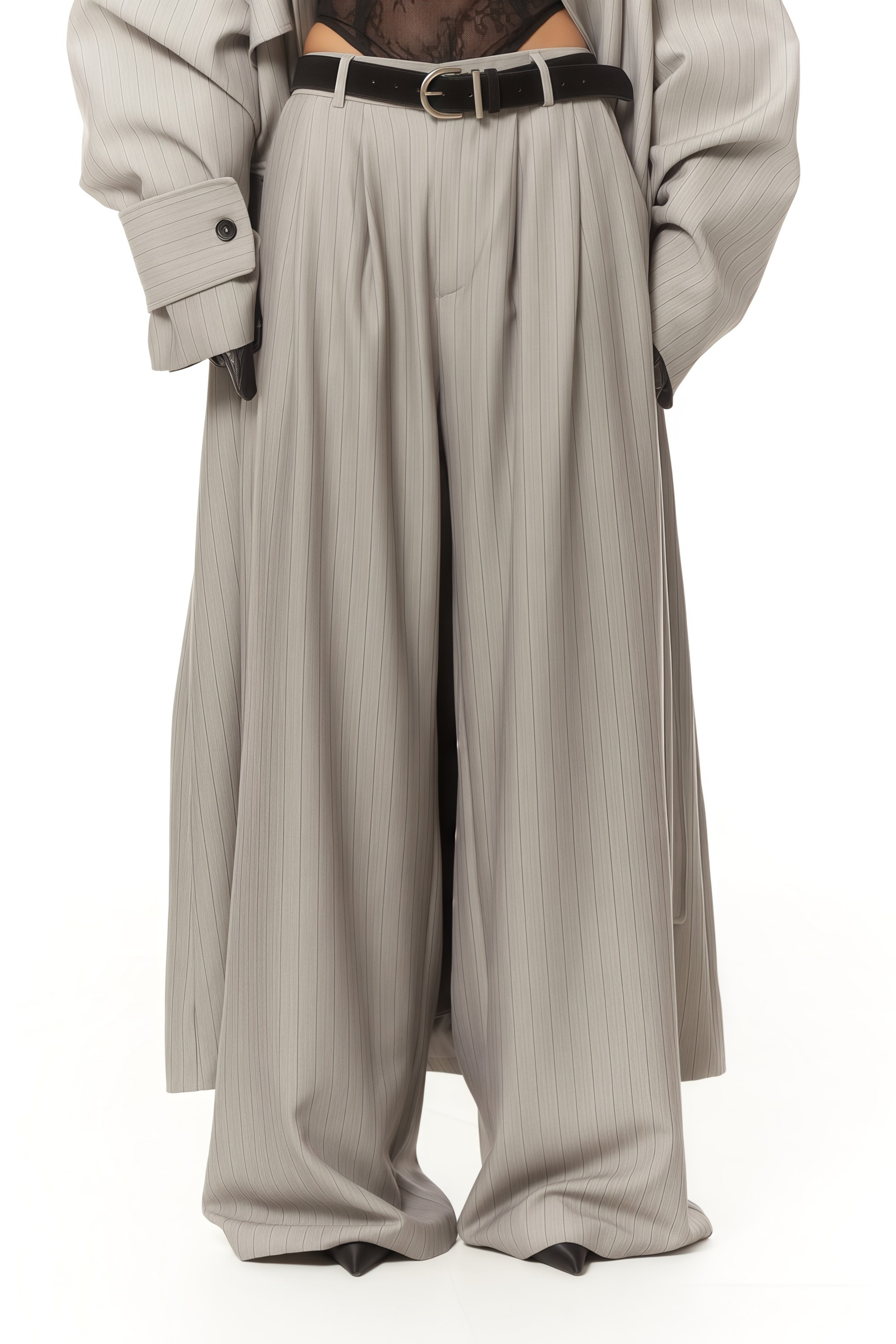 Clémence Grey Striped Trench Coat & Trousers Set