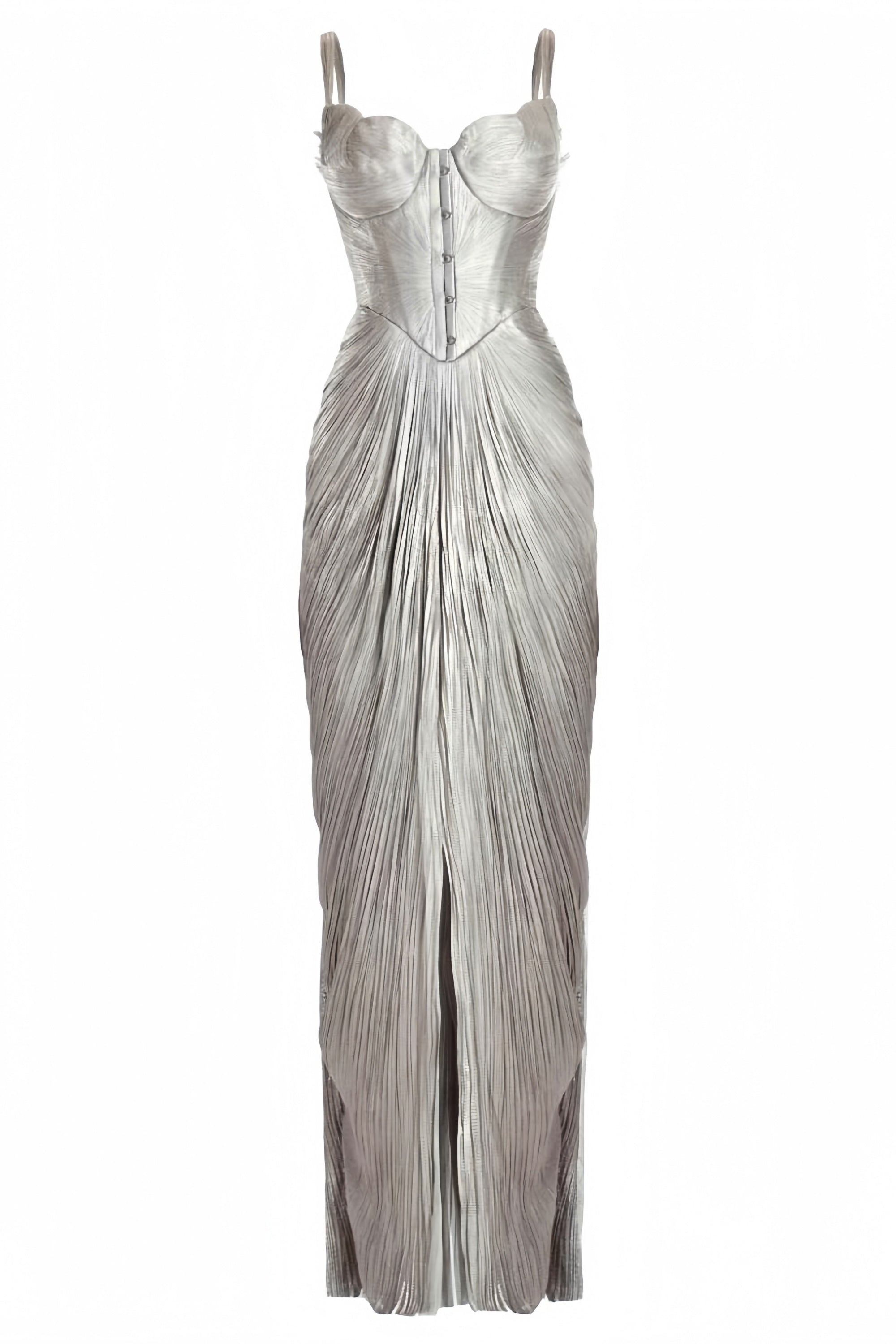 Nicoletta Silver Glossy Pleated Corset Maxi Dress (Final Sale-US Only)