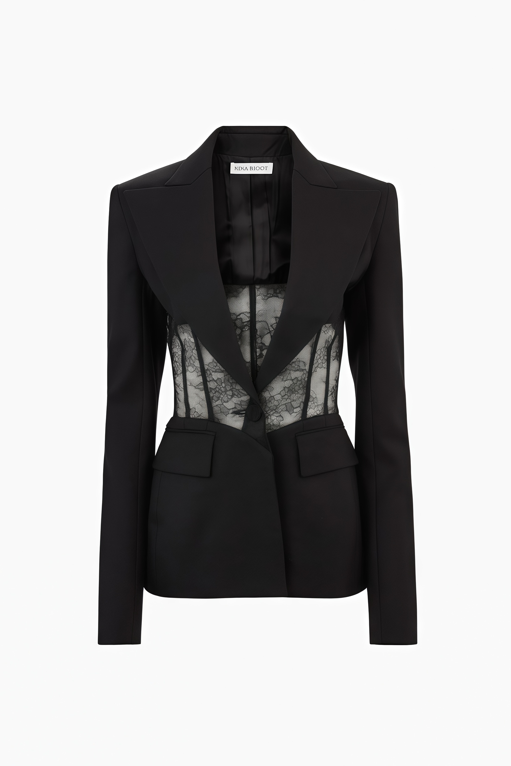 Verena Black Floral Lace Panel Blazer