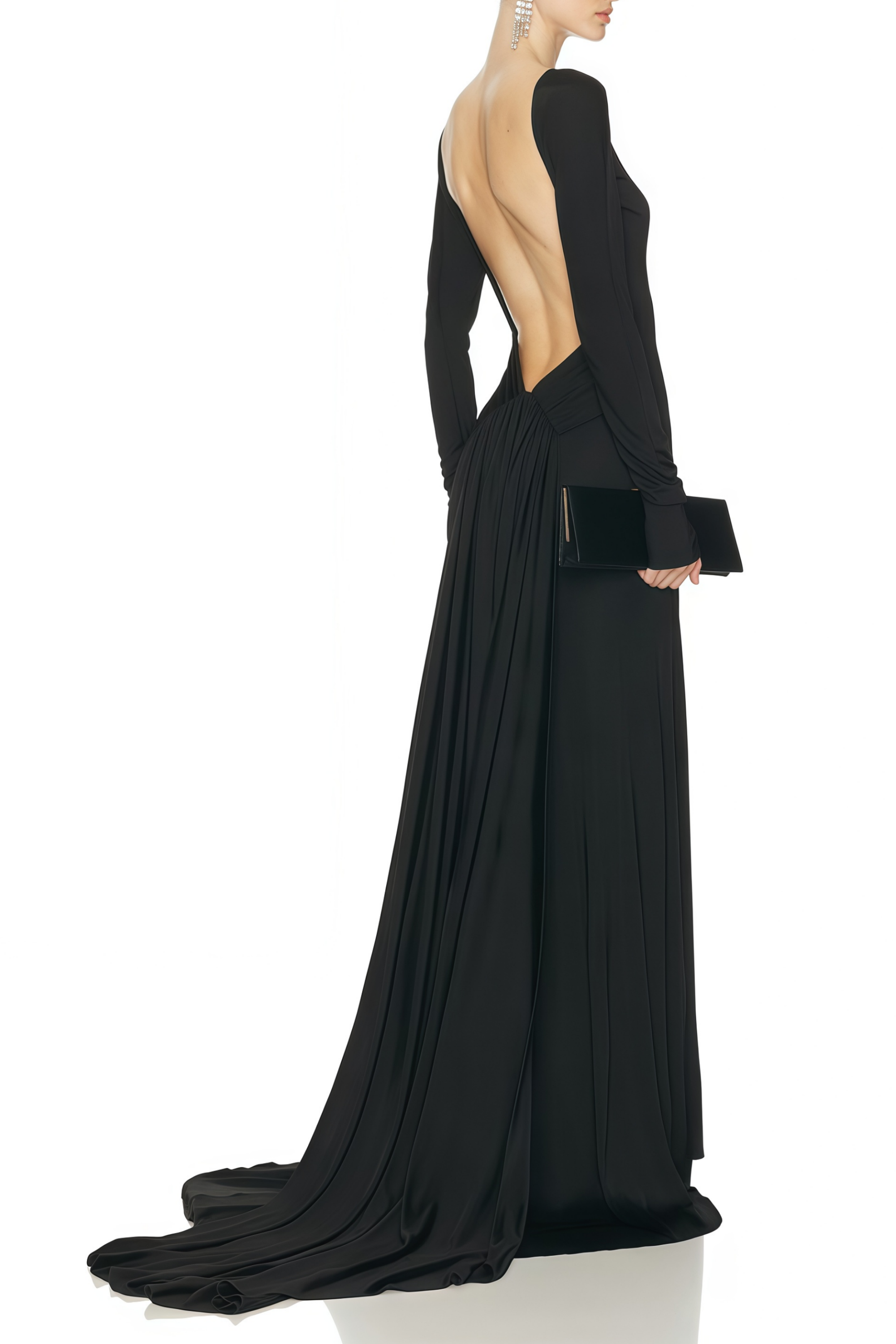 Caterina Black Open Back Maxi Gown with Train (Final Sale-US Only)