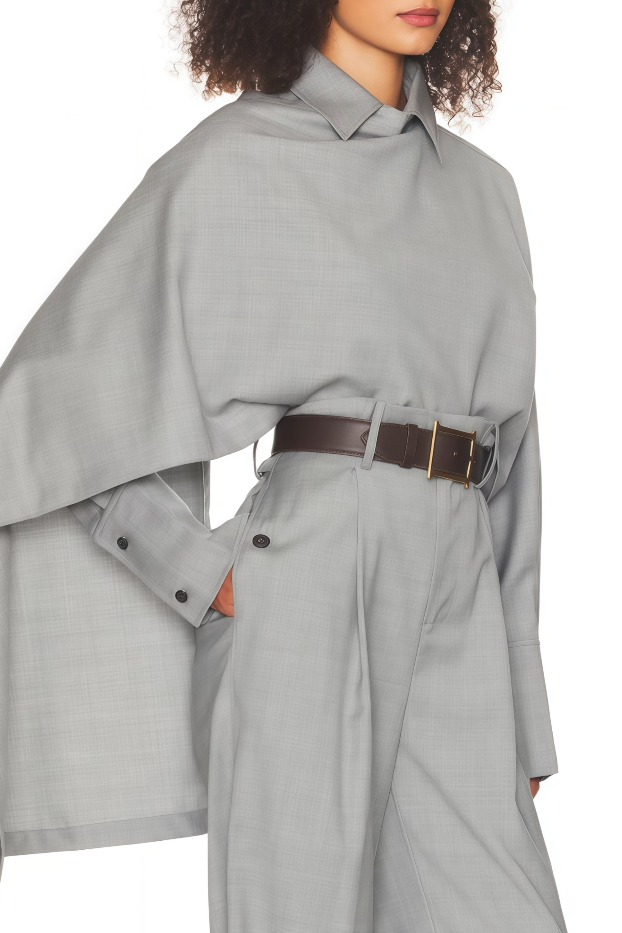 Cynthia Grey Asymmetrical Draped Shirt & Trousers Set