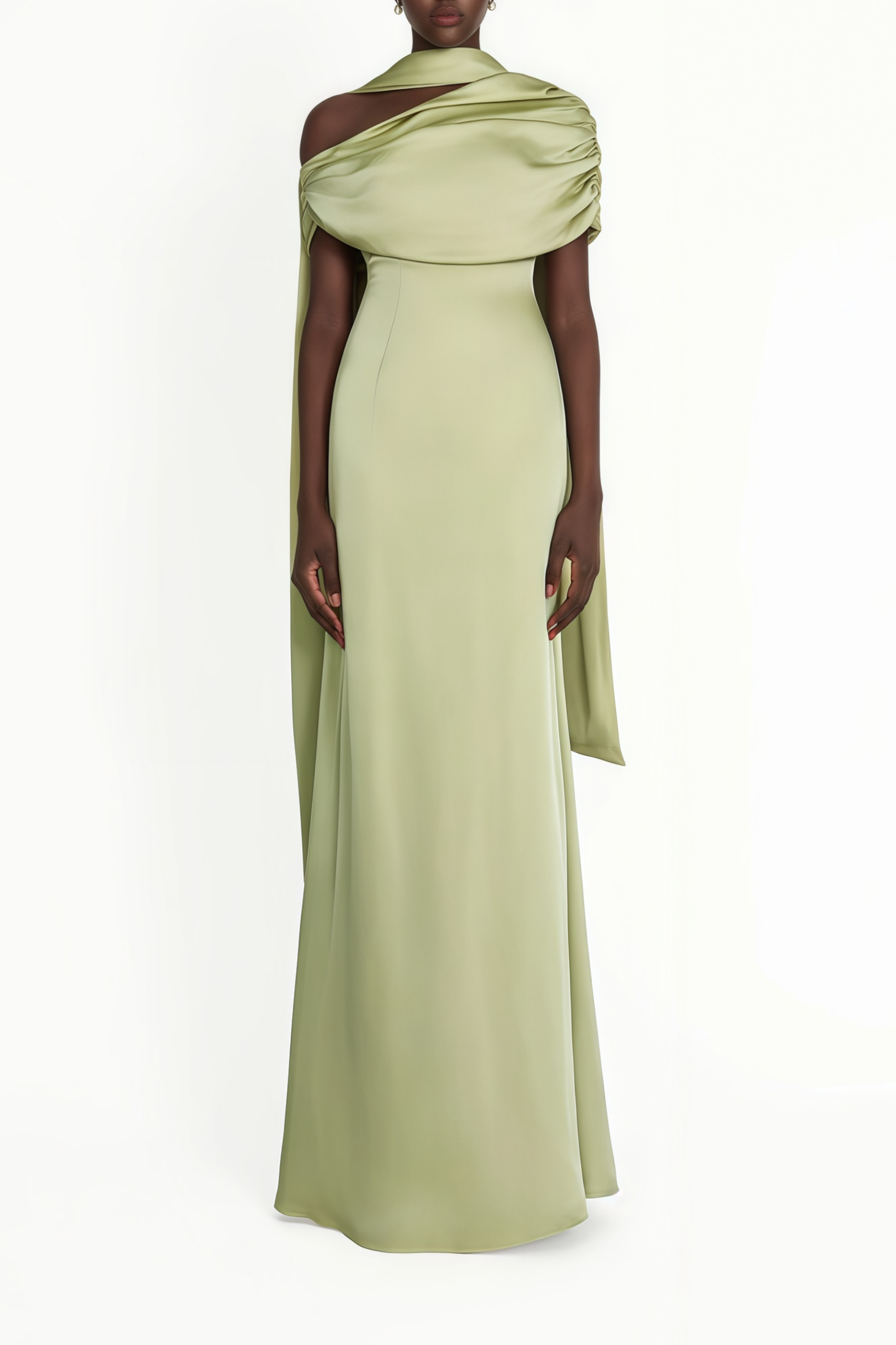 Benedetta Green One Shoulder Satin Maxi Dress (Final Sale-US Only)
