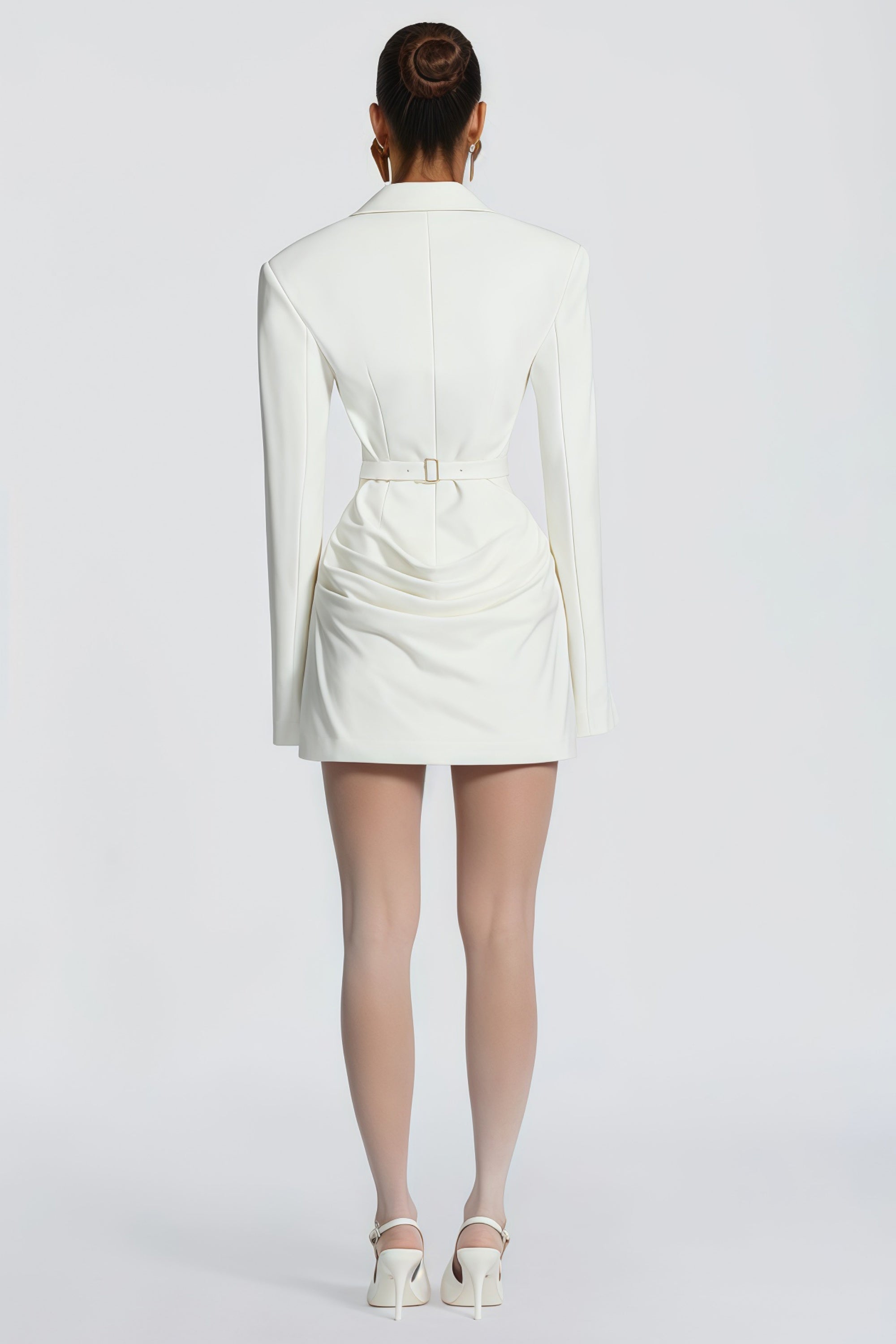 Rosette White Ruched Blazer Mini Dress (Final Sale-US Only)