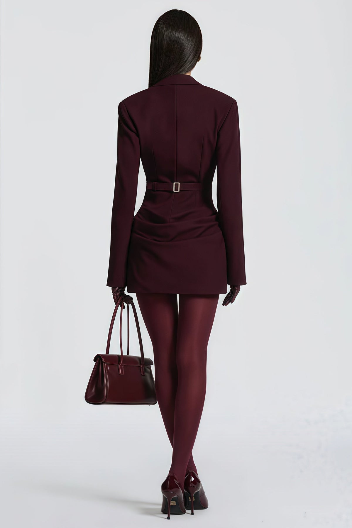 Rosette Wine Red Ruched Blazer Mini Dress