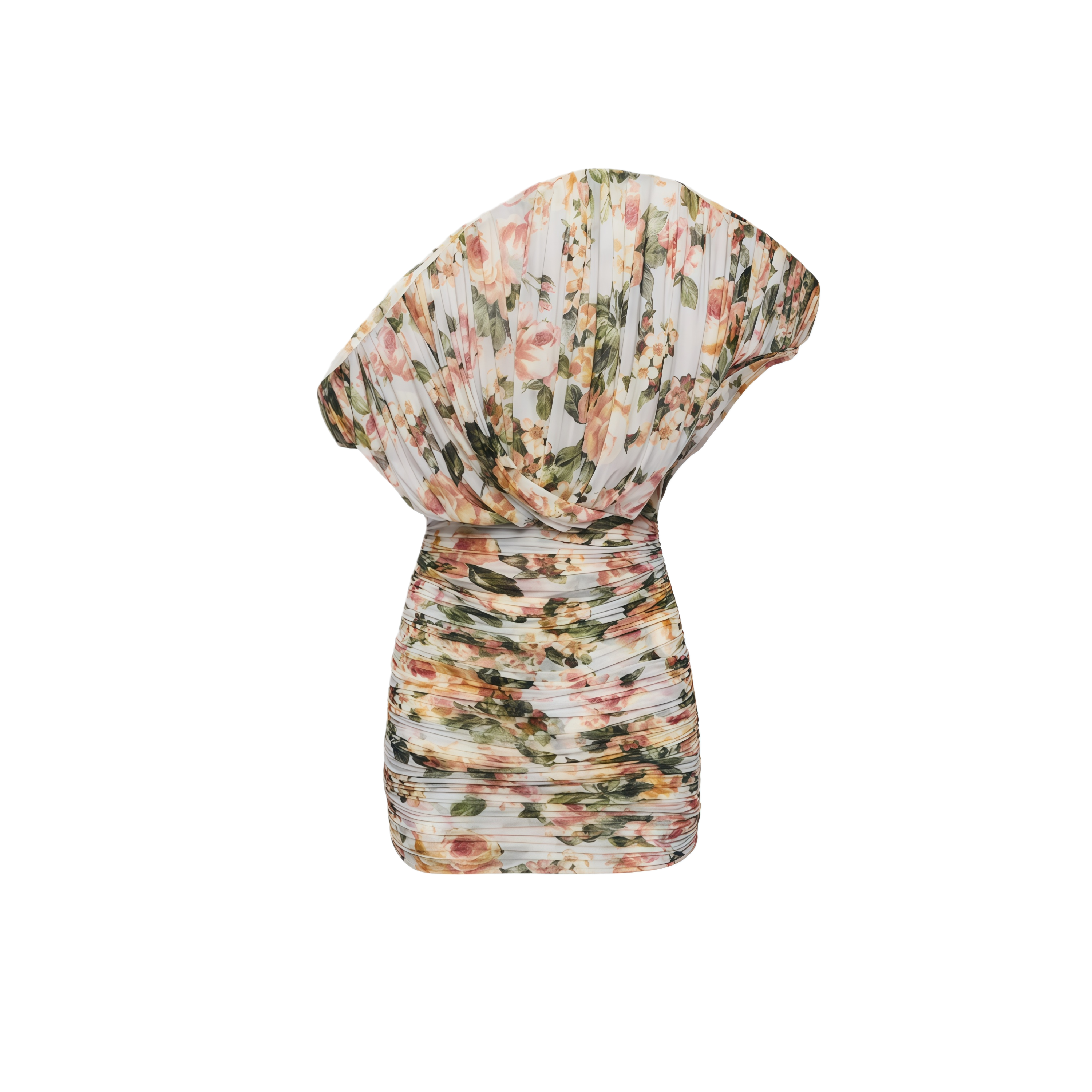 Felicia Grey Asymmetrical Floral Print Mini Dress