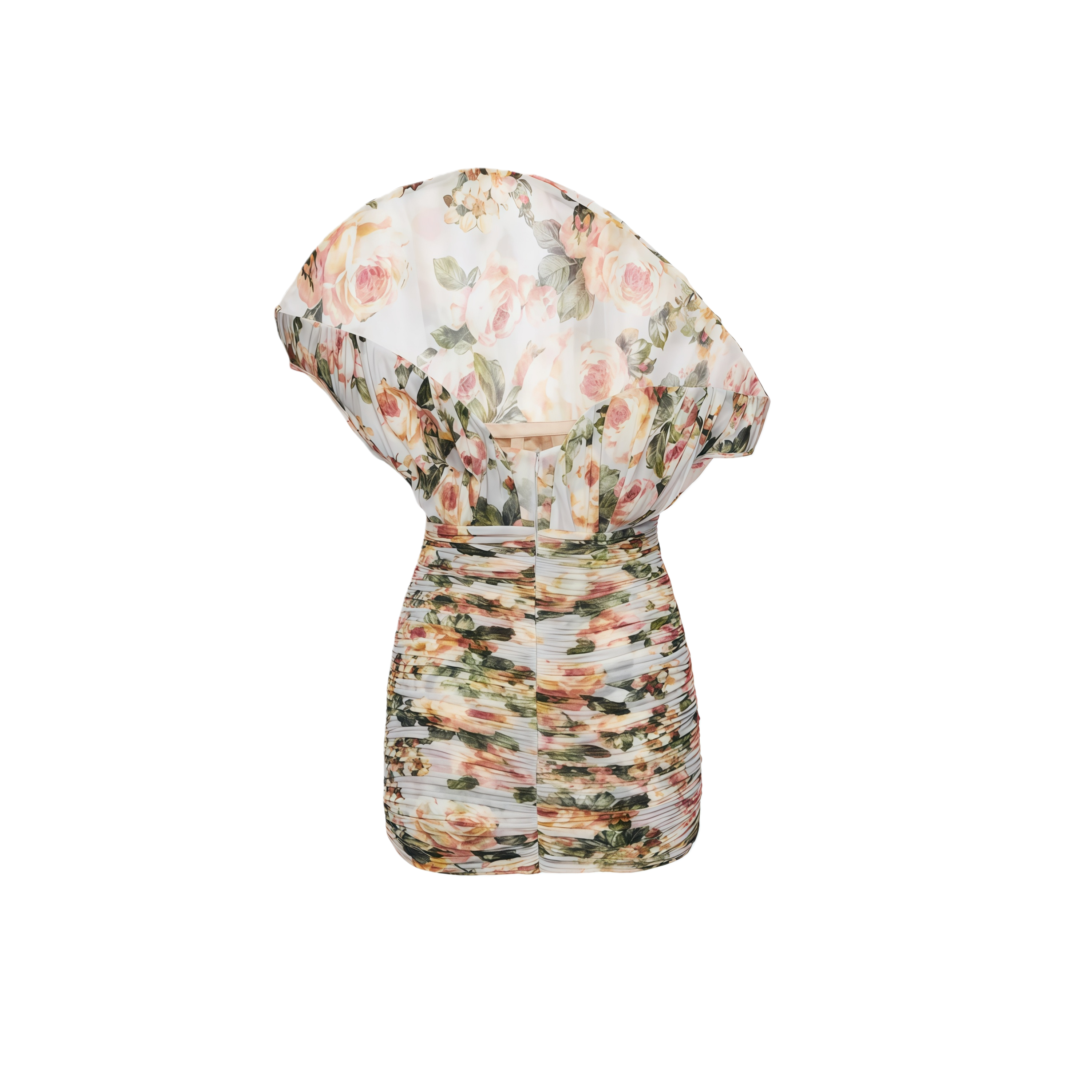 Felicia Grey Asymmetrical Floral Print Mini Dress