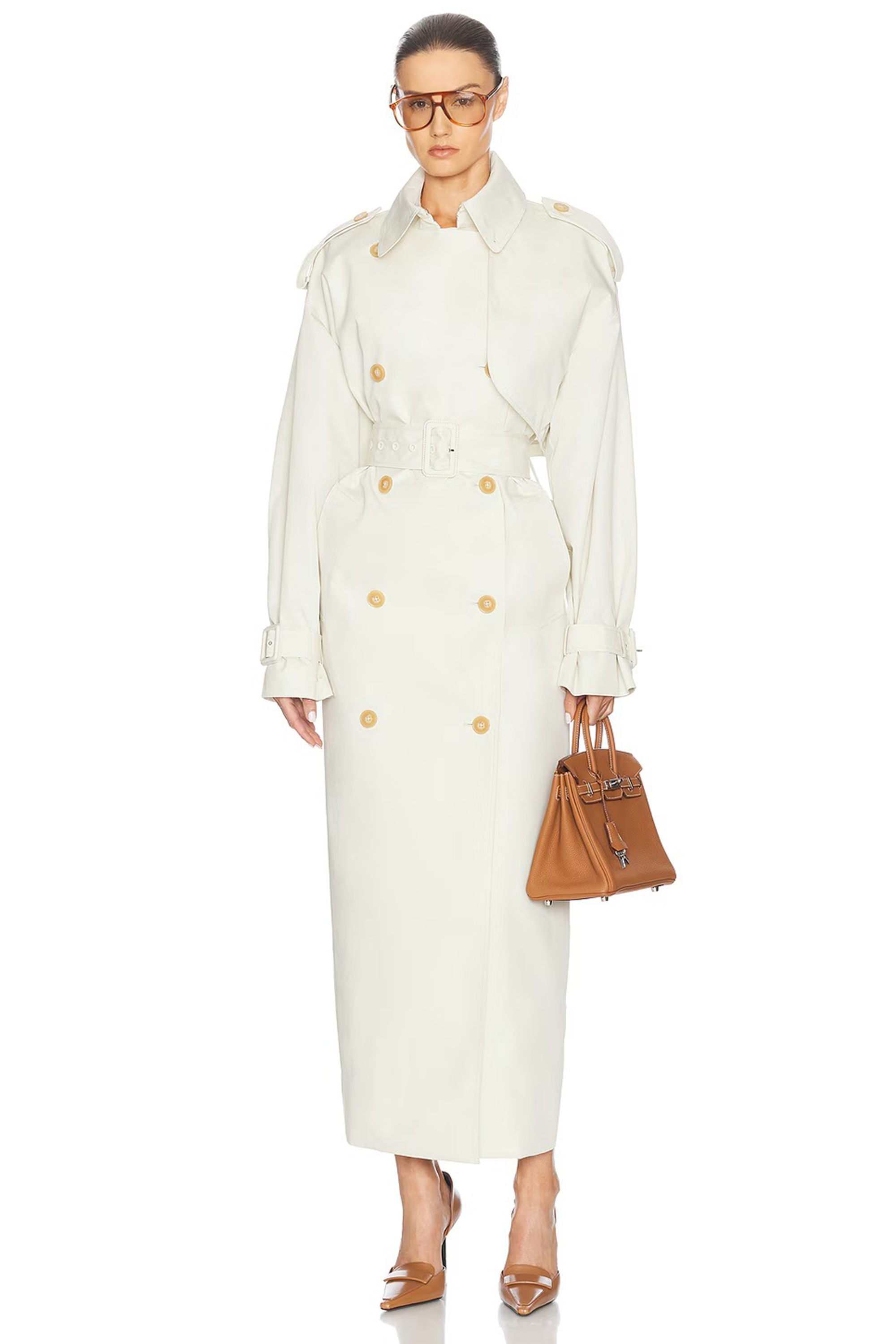 Bruyère White Double-Breasted Long Trench Coat
