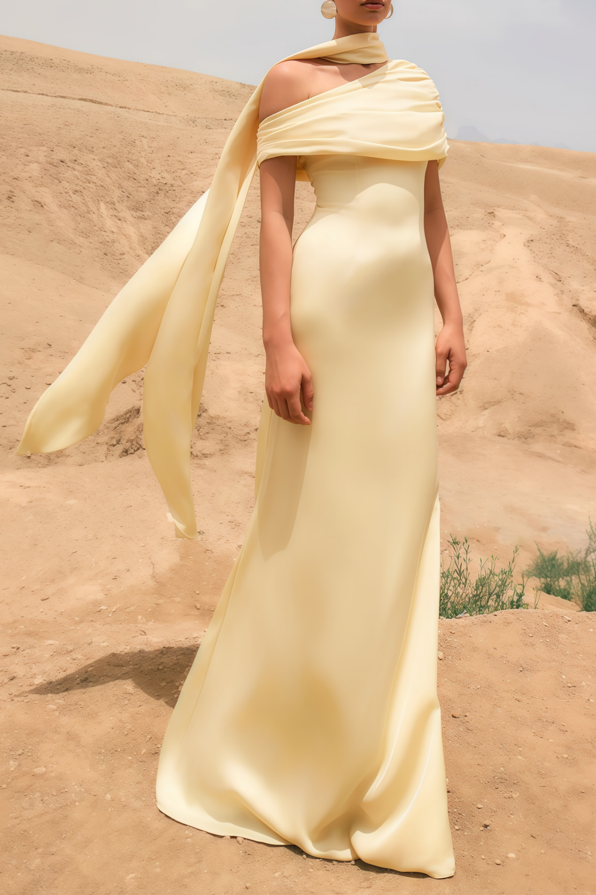 Benedetta Yellow One Shoulder Satin Maxi Dress (Final Sale-US Only)