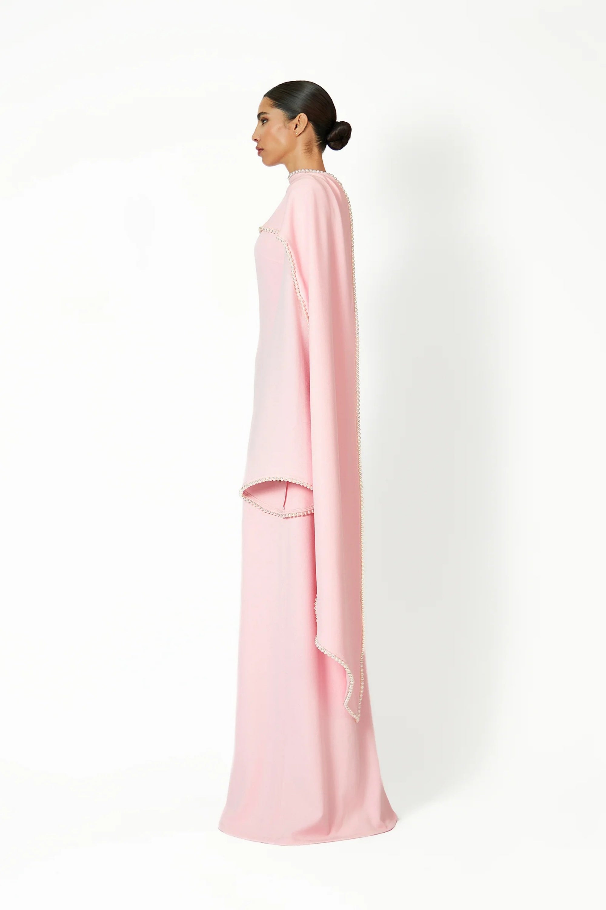 Piroska Pink Pearl Trim Shawl Detail Maxi Dress (Final Sale-US Only)