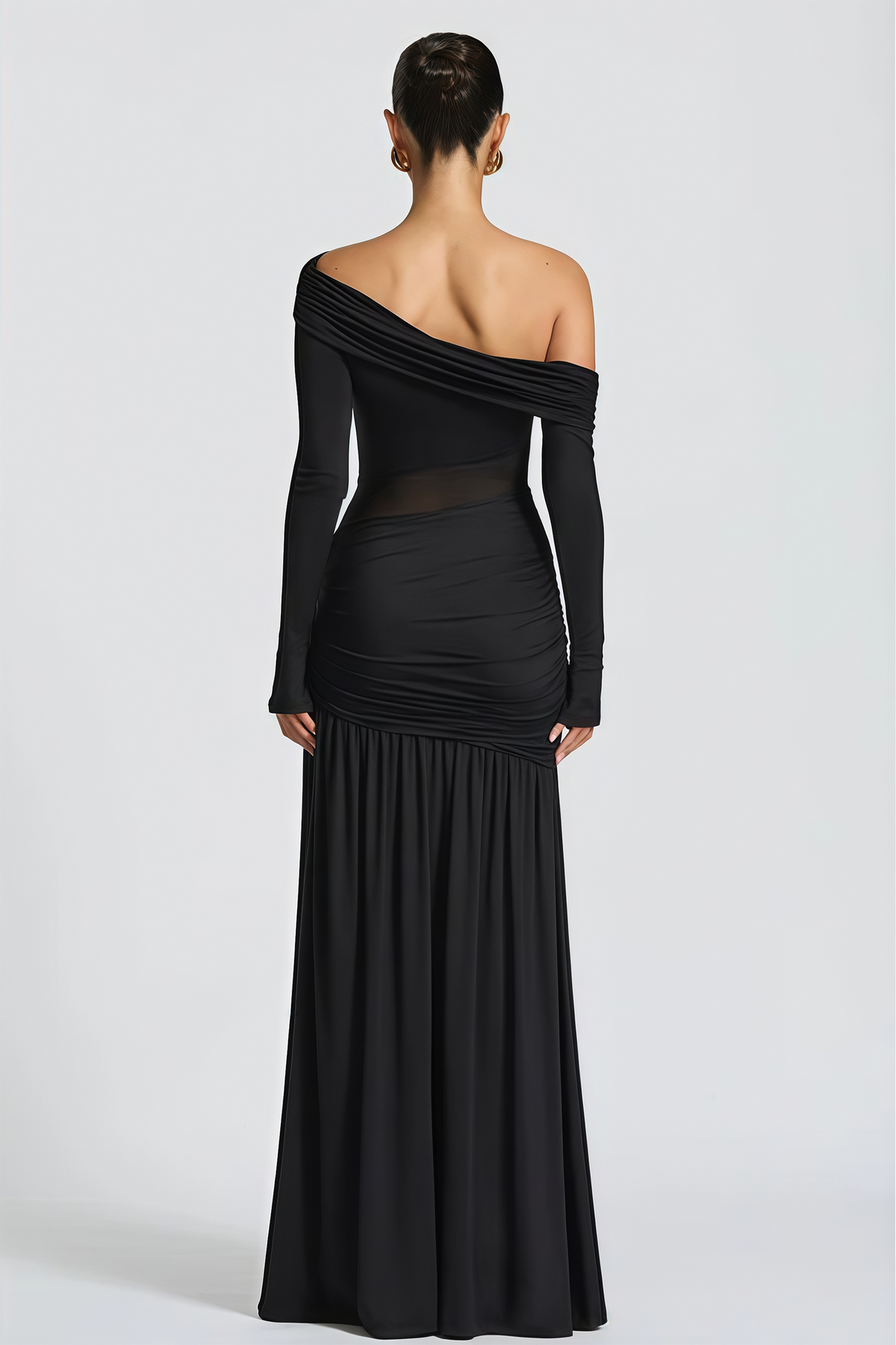 Anastasia Black One Shoulder Gathered Maxi Dress (Final Sale)