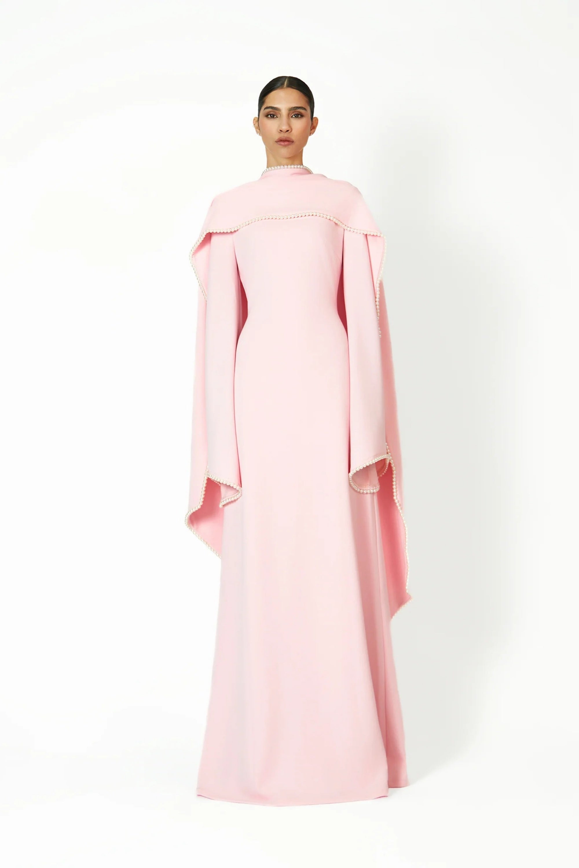 Piroska Pink Pearl Trim Shawl Detail Maxi Dress (Final Sale-US Only)