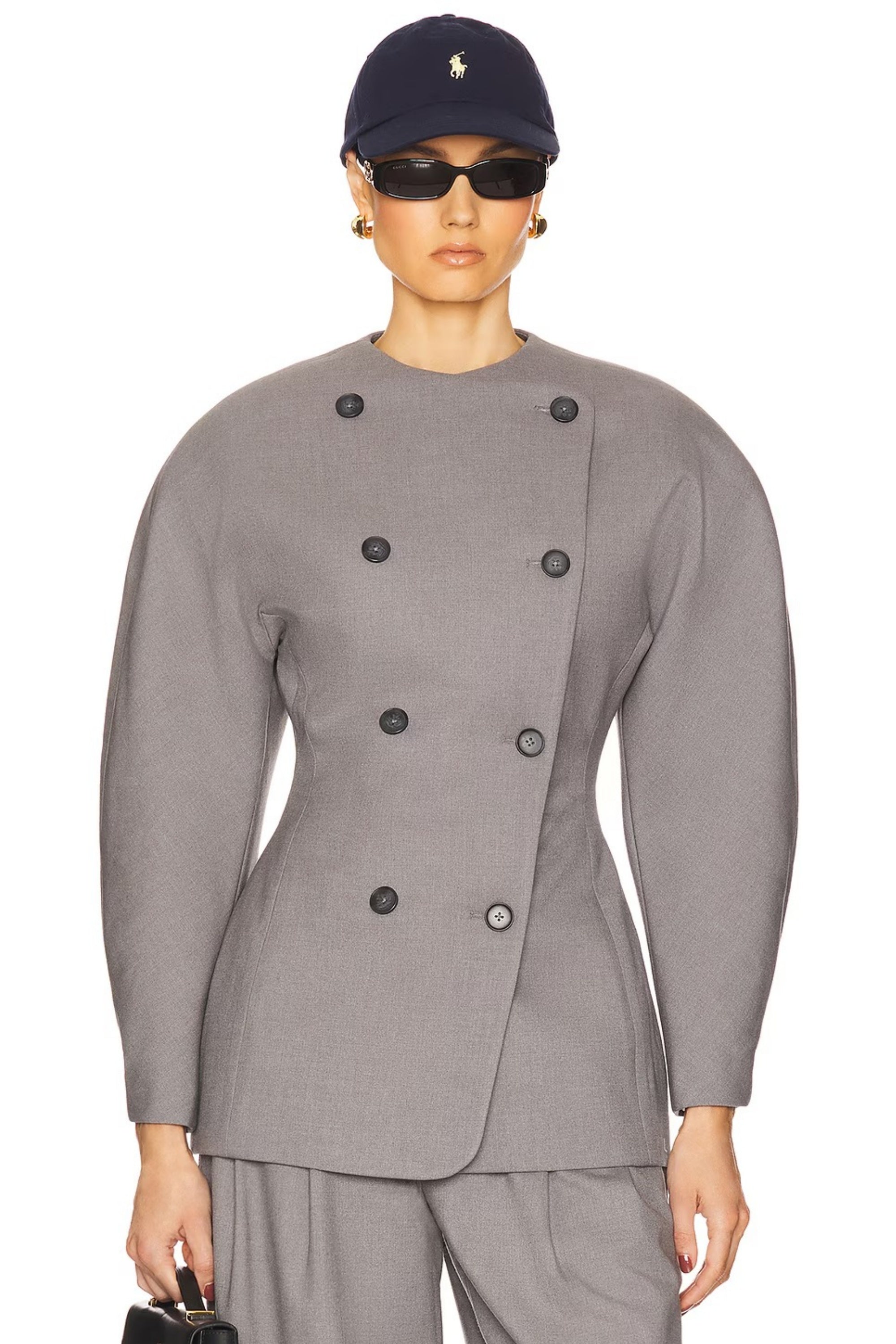 Clémence Grey Double-Breasted Coat & Trousers Set