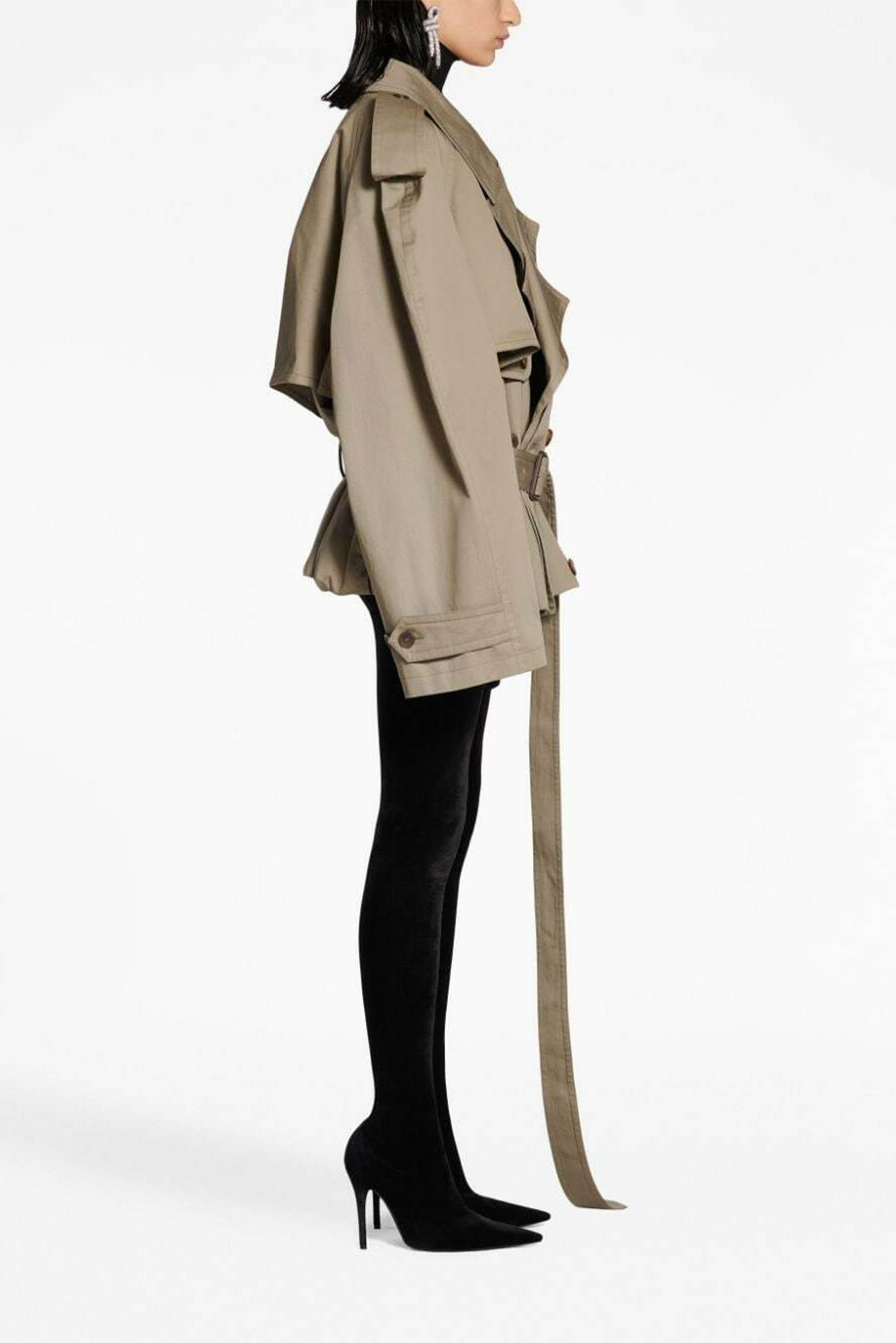 Sandra Khaki Double-Breasted Short Trench Coat