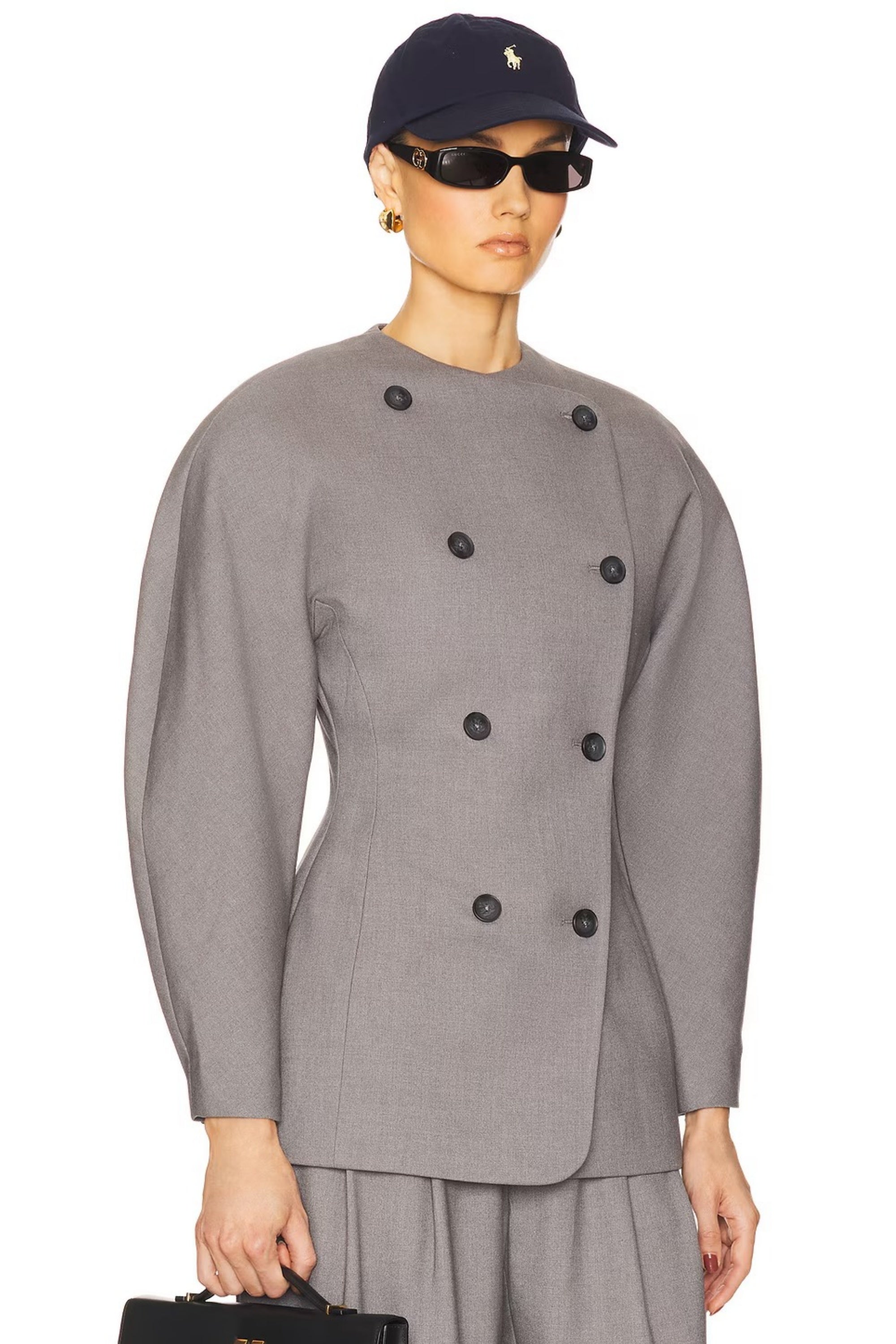 Clémence Grey Double-Breasted Coat & Trousers Set