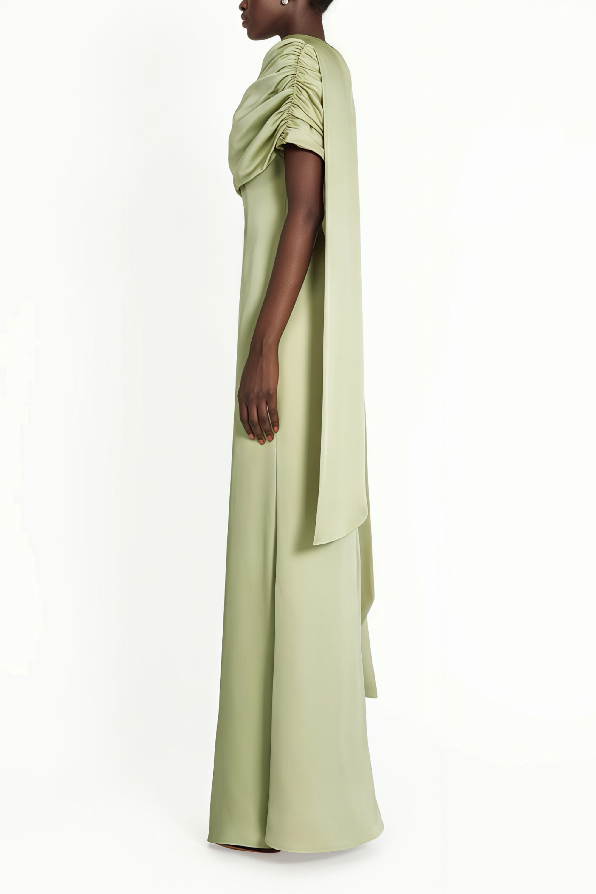 Benedetta Green One Shoulder Satin Maxi Dress (Final Sale-US Only)