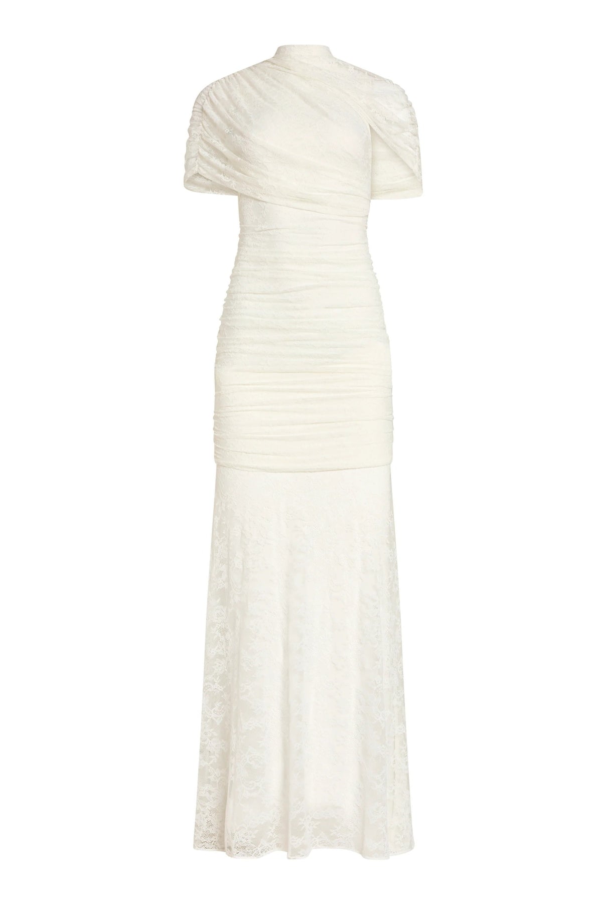 Sylphe White Asymmetrical Ruched Mesh Maxi Dress