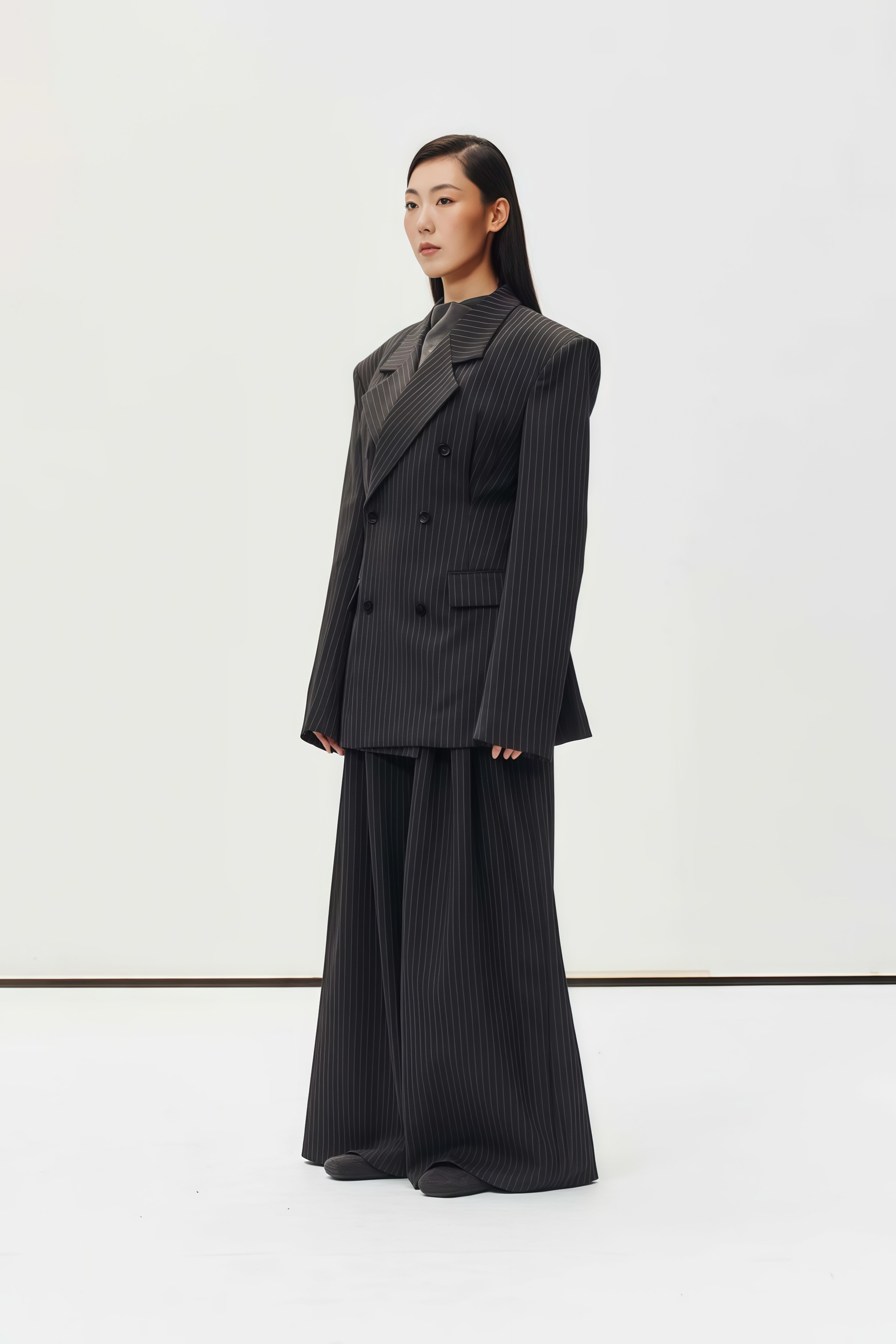 Giovanna Grey Pinstriped Blazer & Trousers Set