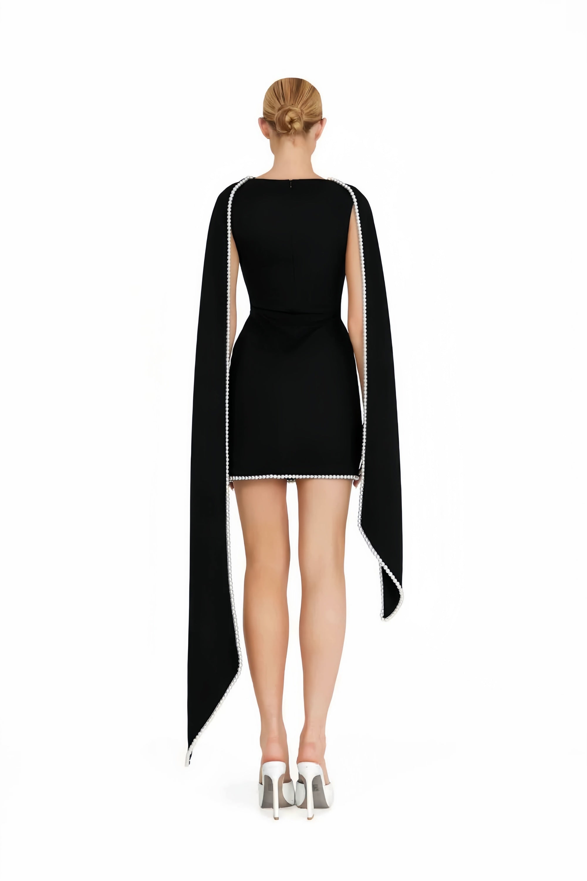 Piroska Black Sleeveless Pearl Trim Mini Dress