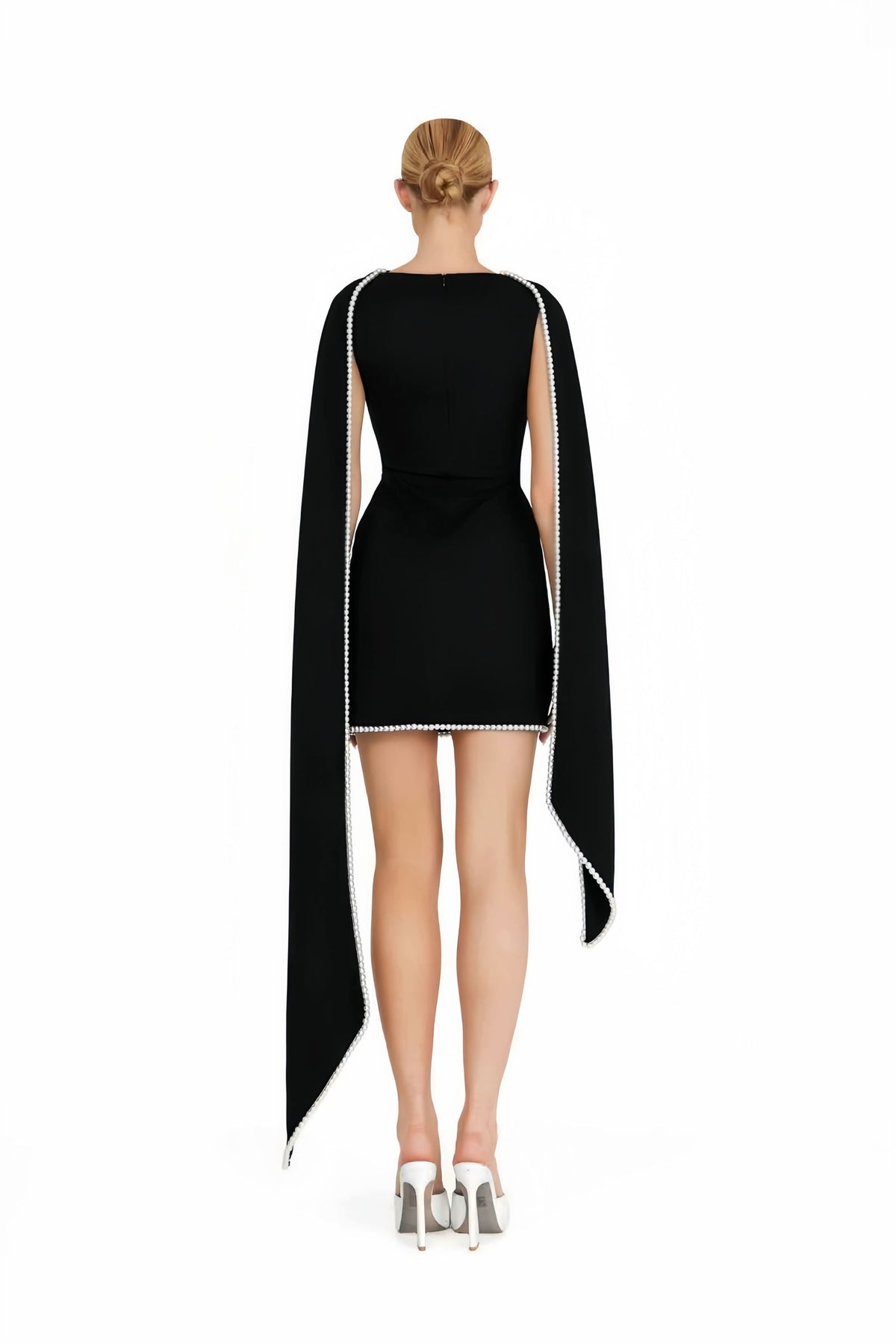 Piroska Black Sleeveless Pearl Trim Mini Dress