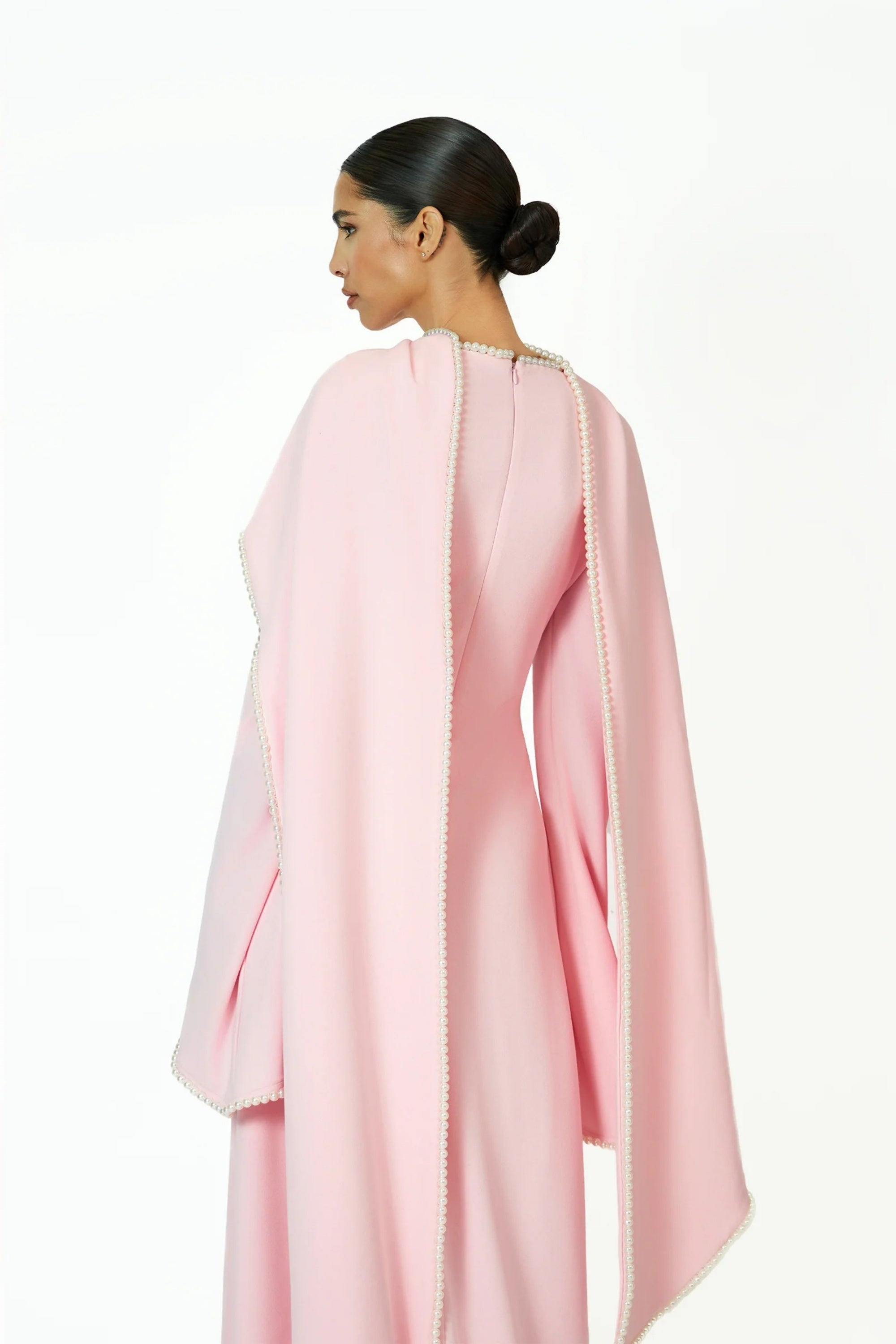 Piroska Pink Pearl Trim Shawl Detail Maxi Dress (Final Sale-US Only)