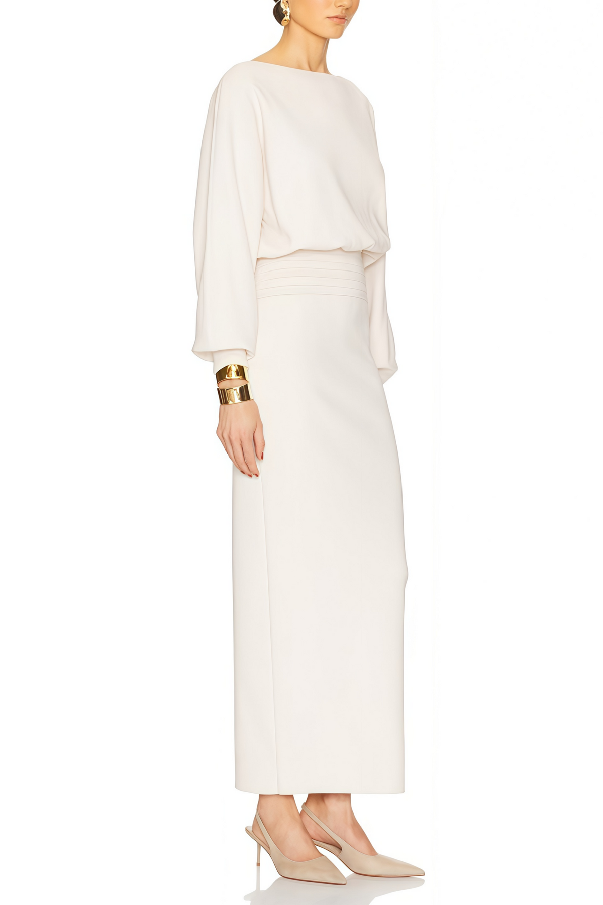 Boglárka White Cinched Knitted Waist Midi Dress (Final Sale-US Only)
