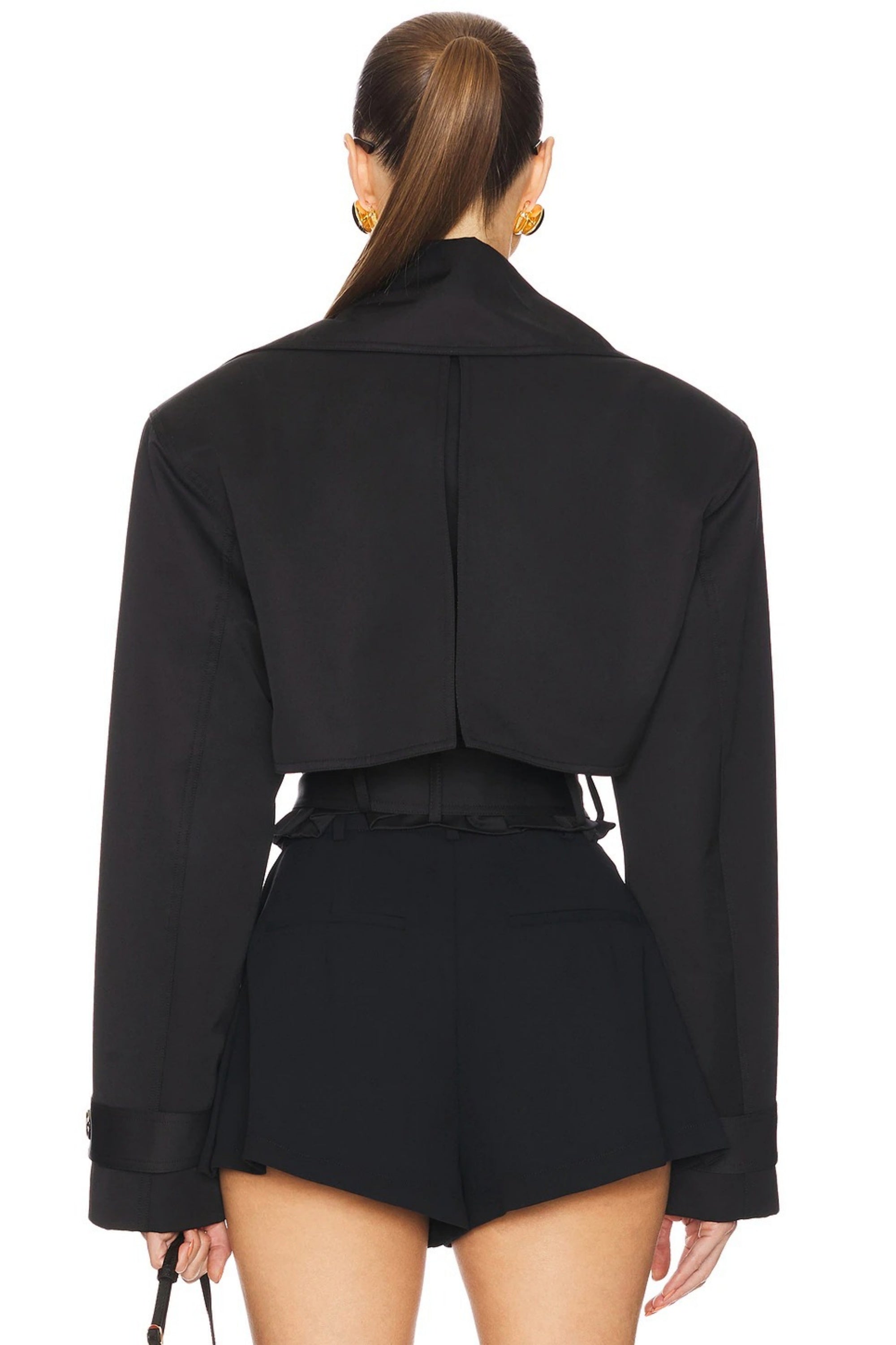 Avril Black Double-Breasted Short Trench Coat
