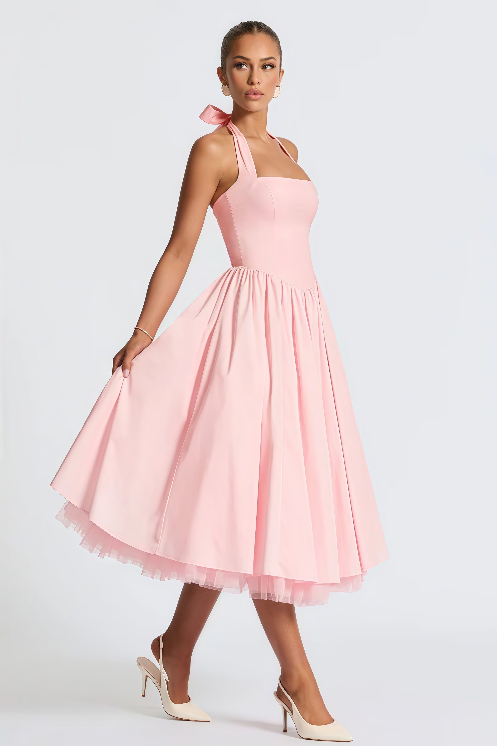 Eponine Pink Layered Flared Hem Midi Dress