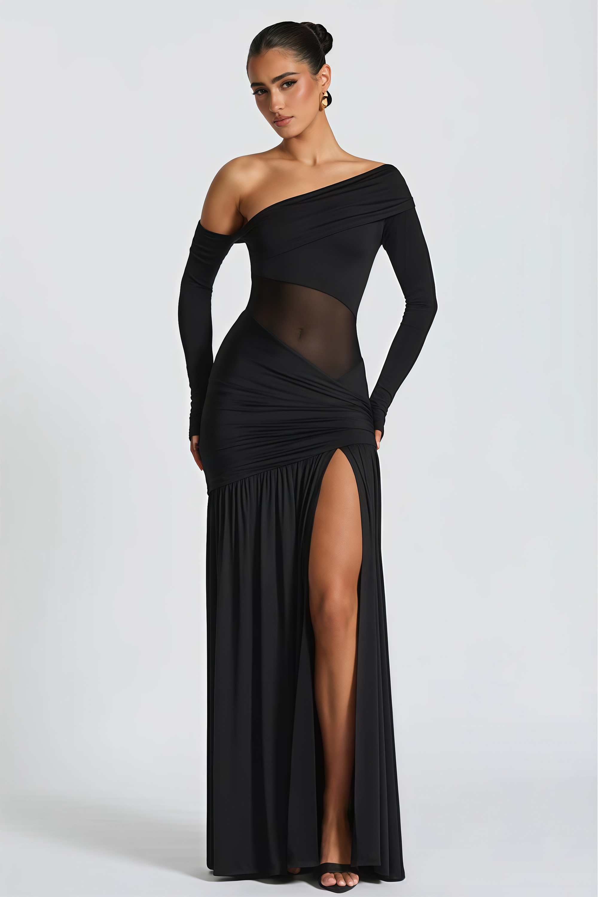 Anastasia Black One Shoulder Gathered Maxi Dress
