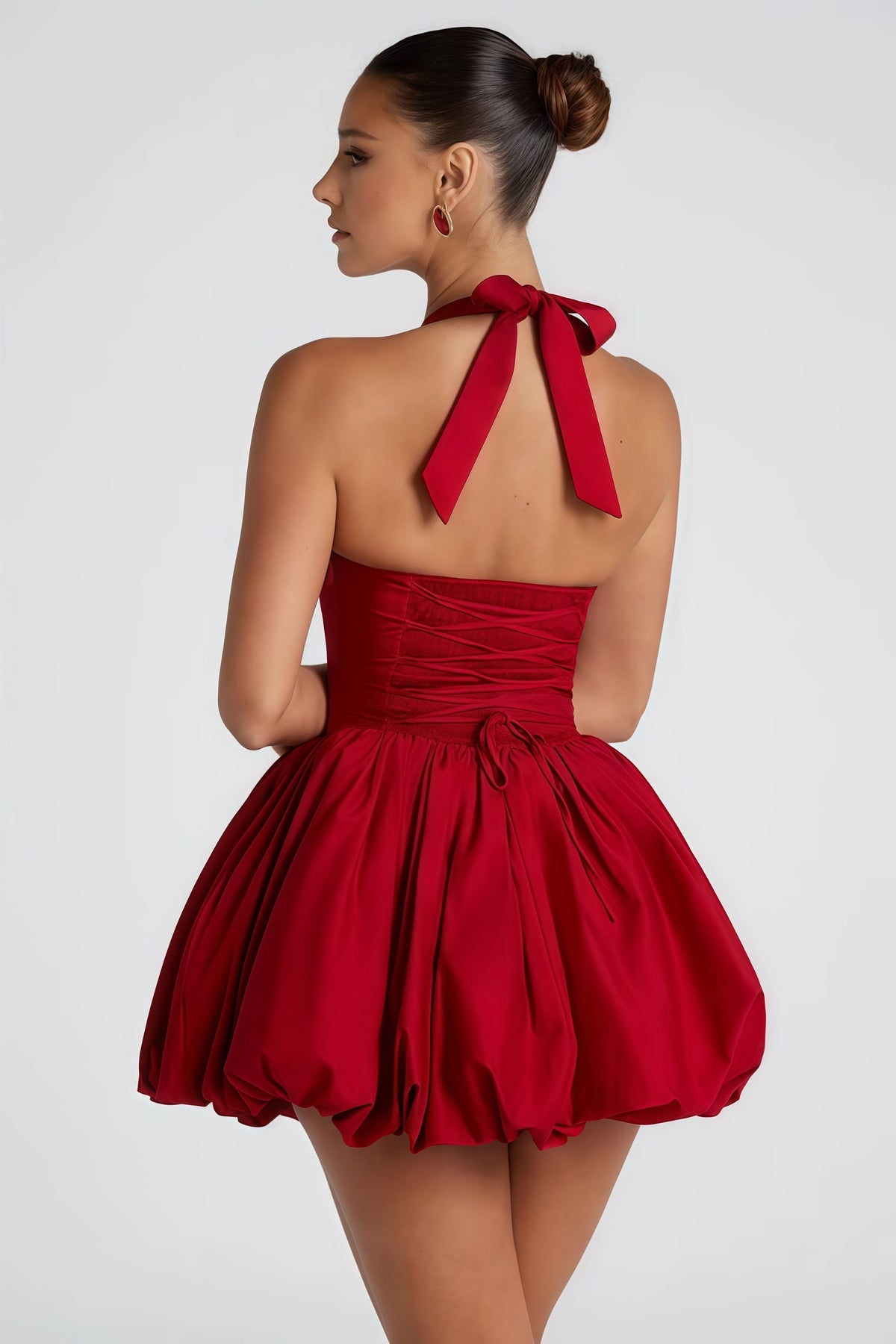 Anaelle Red Shirred Puffball Mini Dress