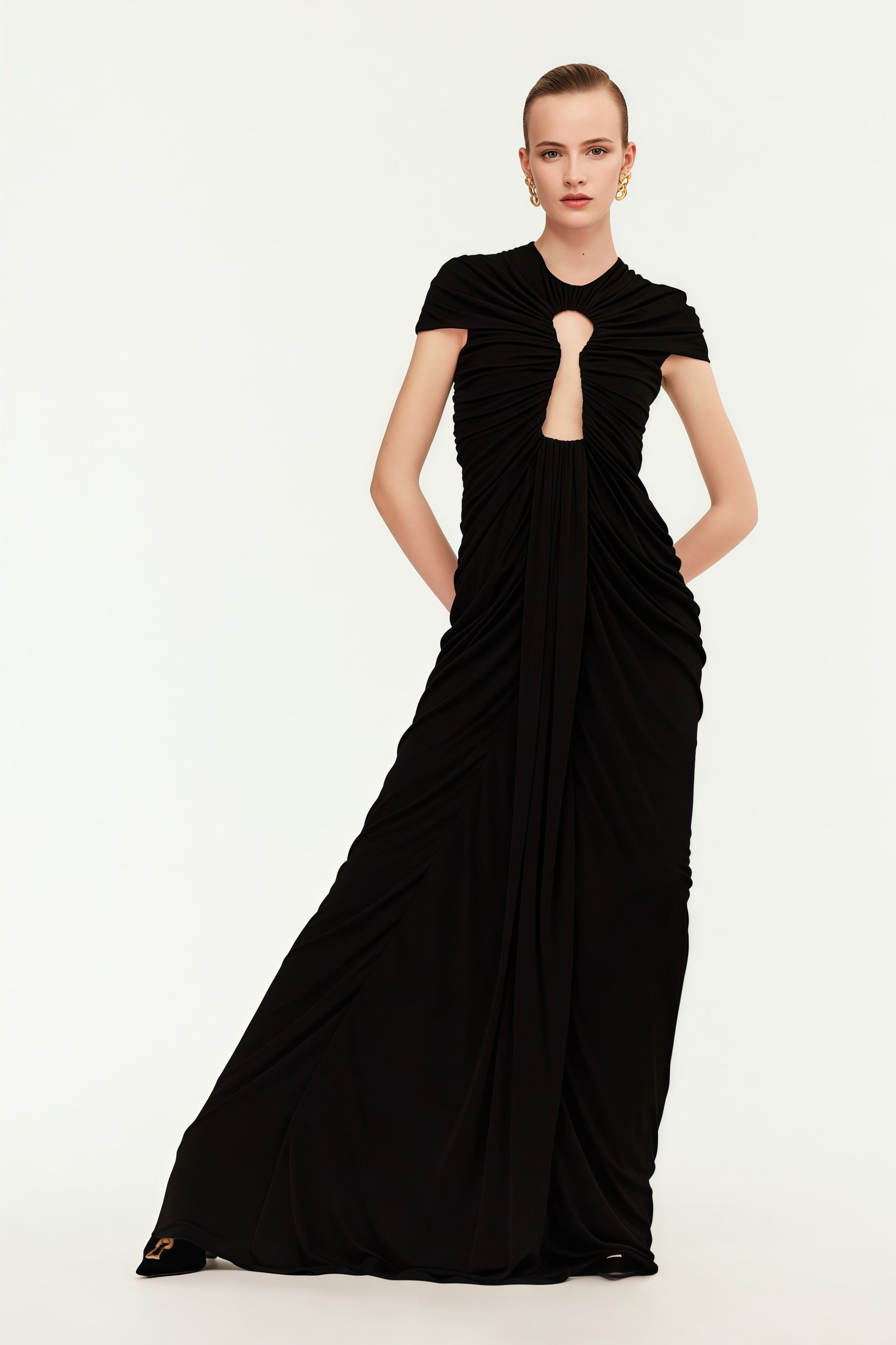 Daniela Black Keyhole Ruched Maxi Dress