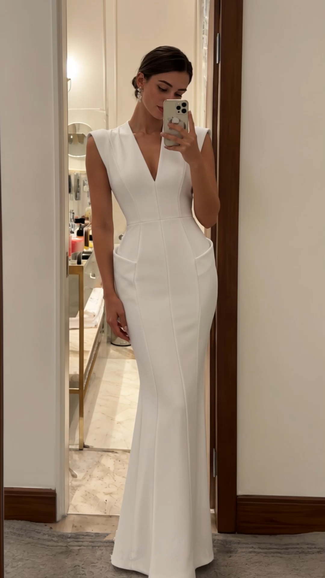 ione white plunge neck sculpted maxi dress