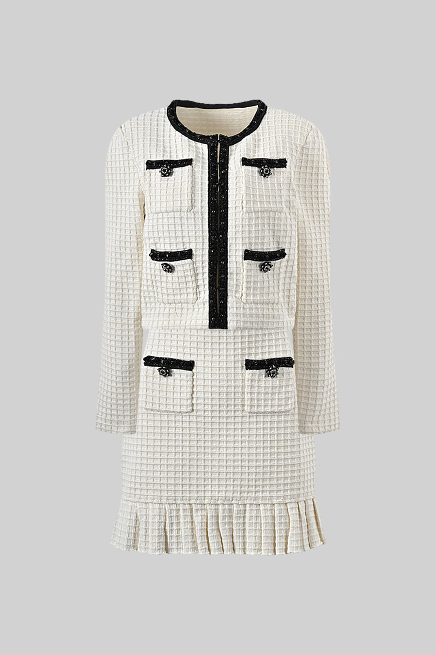Apollonia Ivoire Tweed Co-Ord Set With Black Details