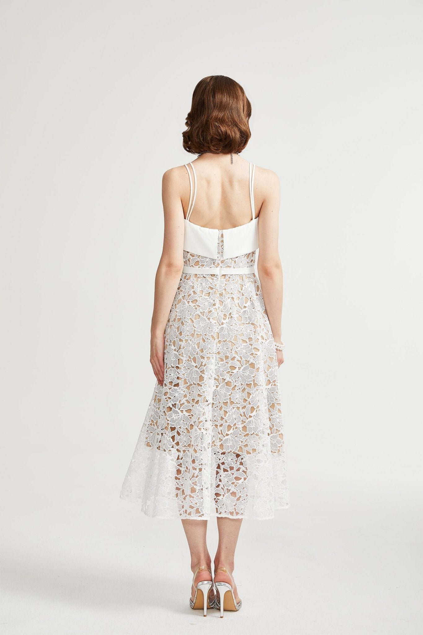 Jorvilda white pierced midi dress - White