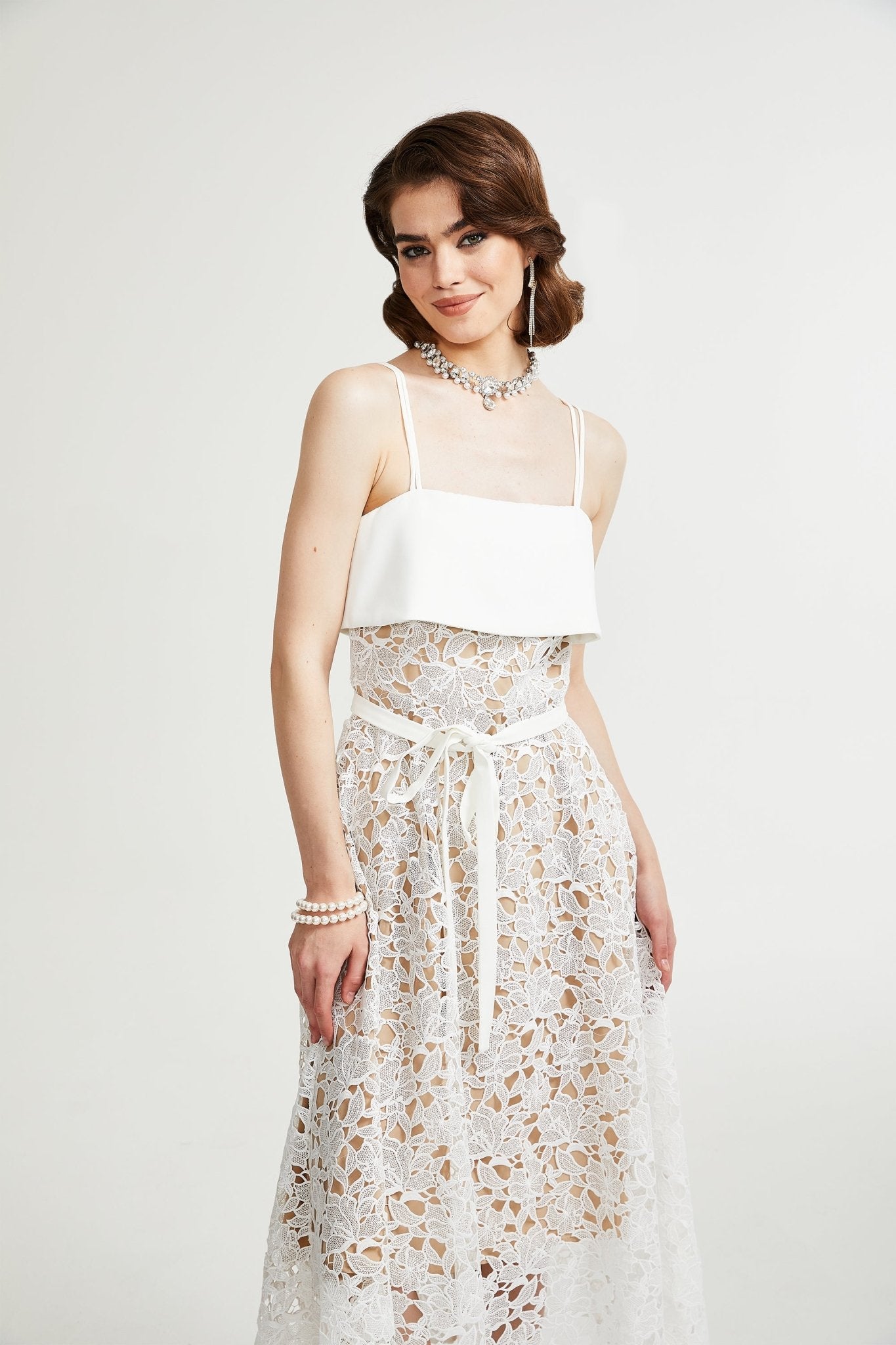 Jorvilda white pierced midi dress - White