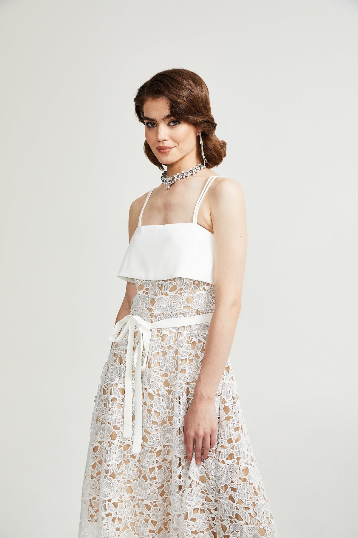 Jorvilda white pierced midi dress - White