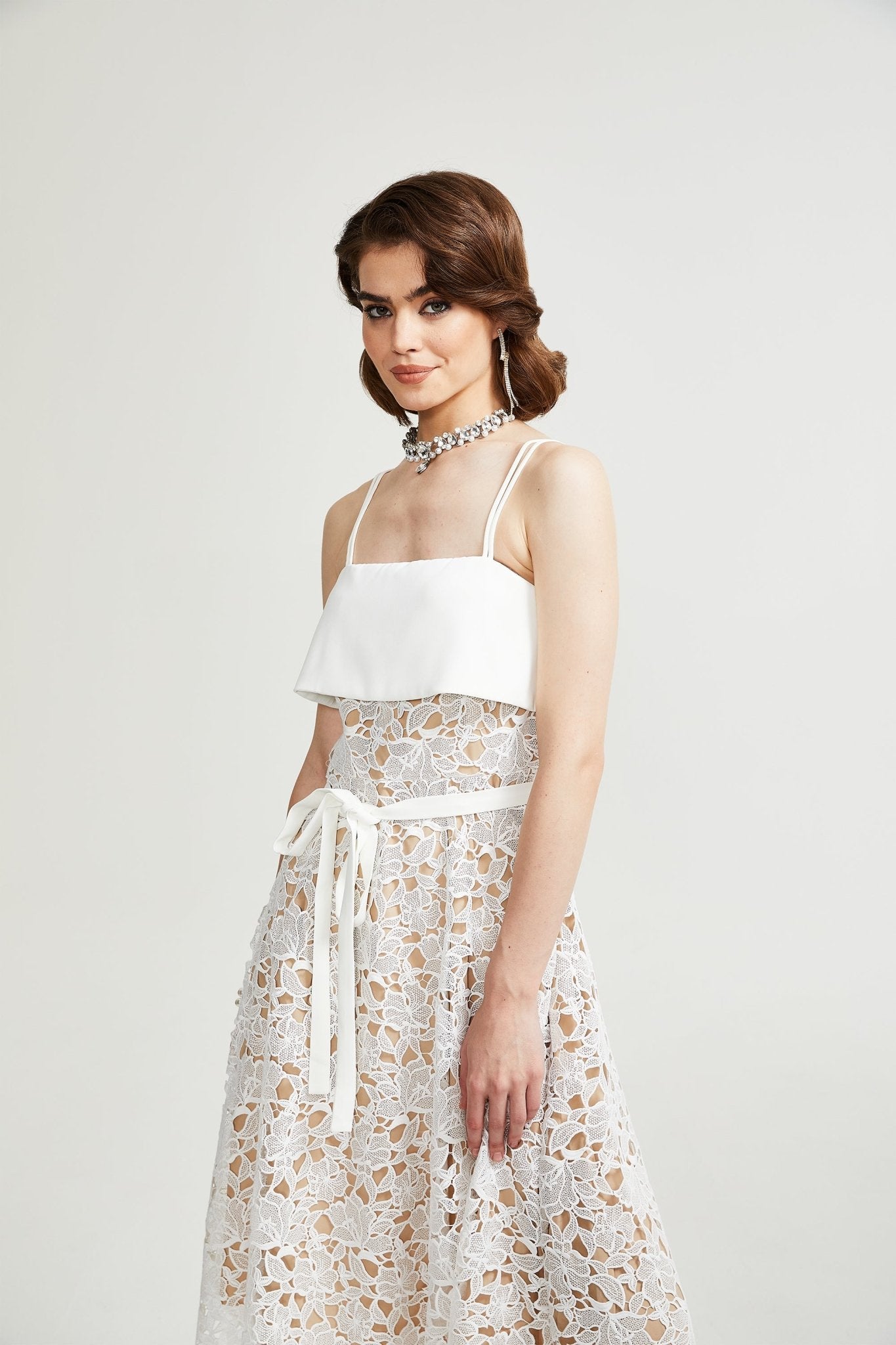 Jorvilda white pierced midi dress