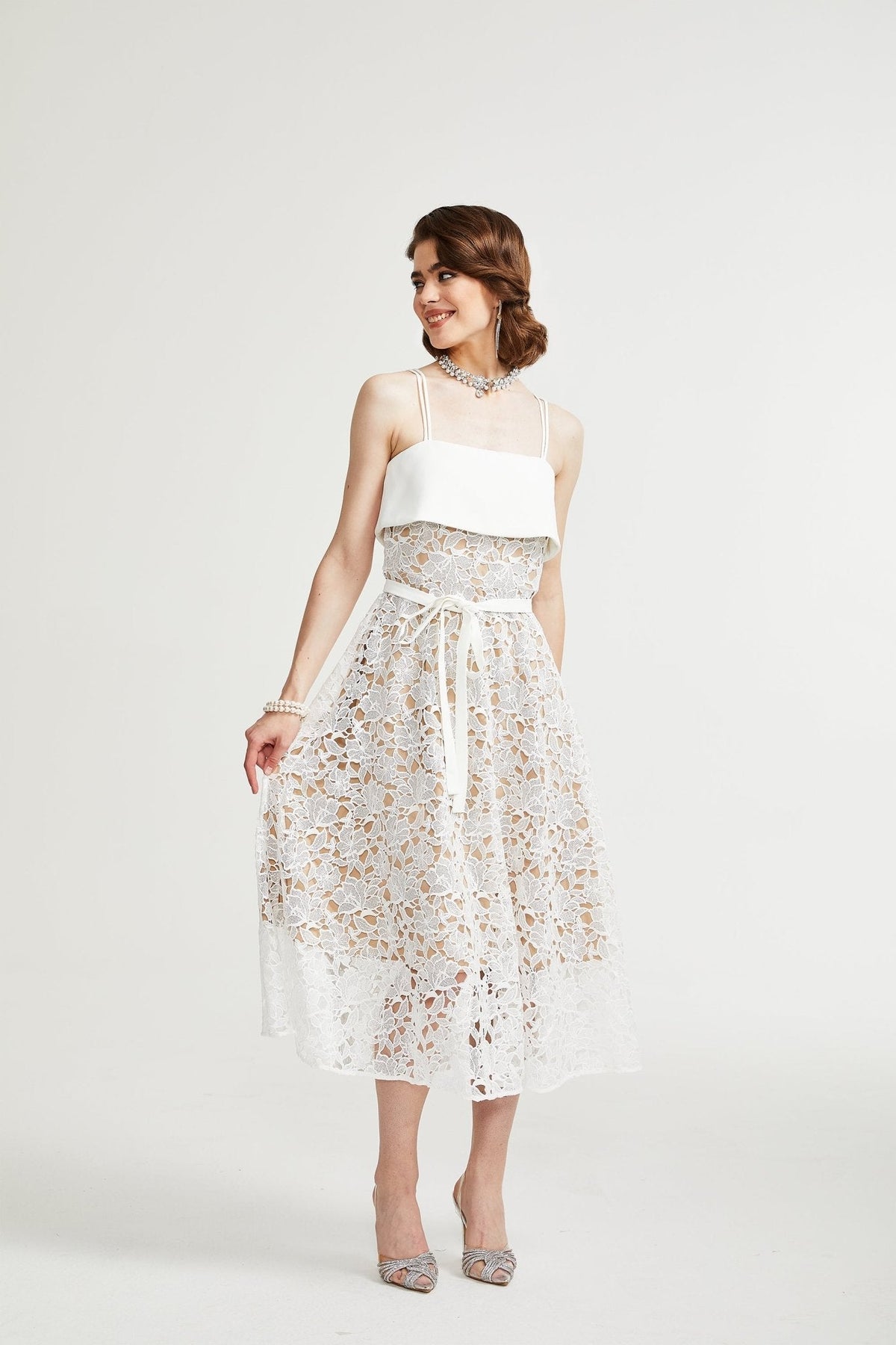 Jorvilda white pierced midi dress