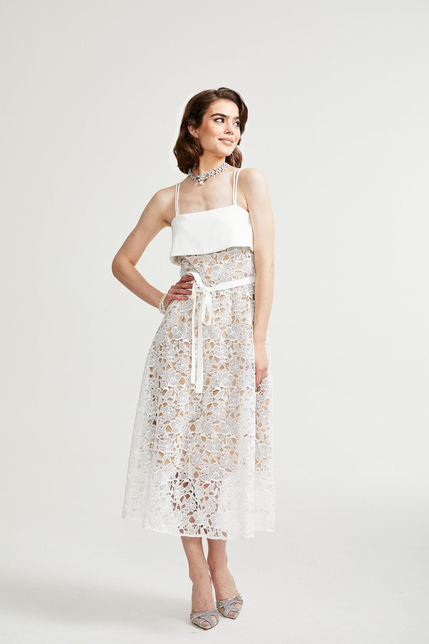 Jorvilda white pierced midi dress - White