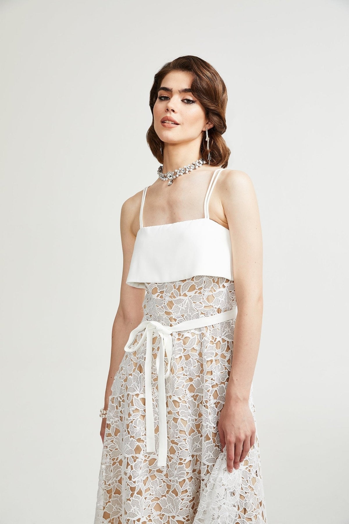 Jorvilda white pierced midi dress
