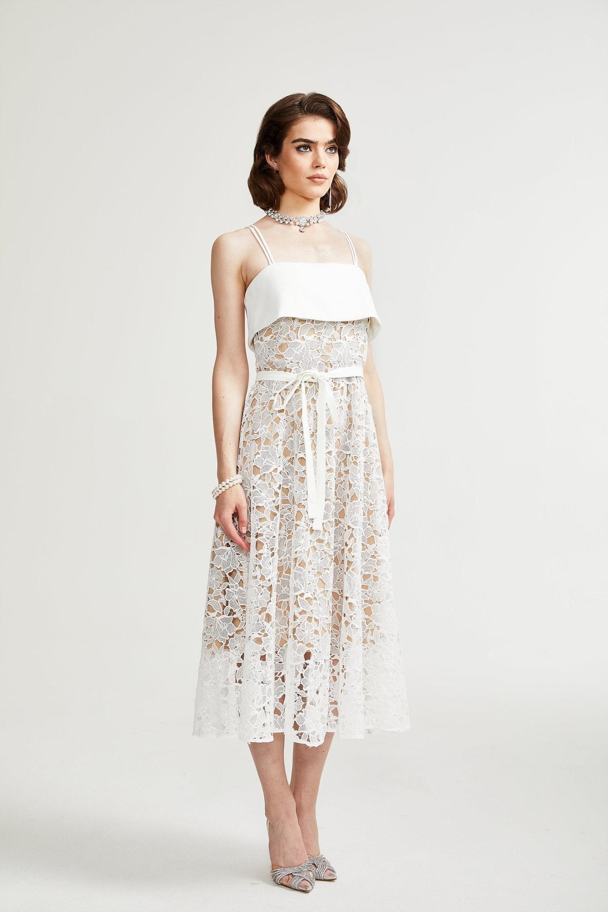 Jorvilda white pierced midi dress
